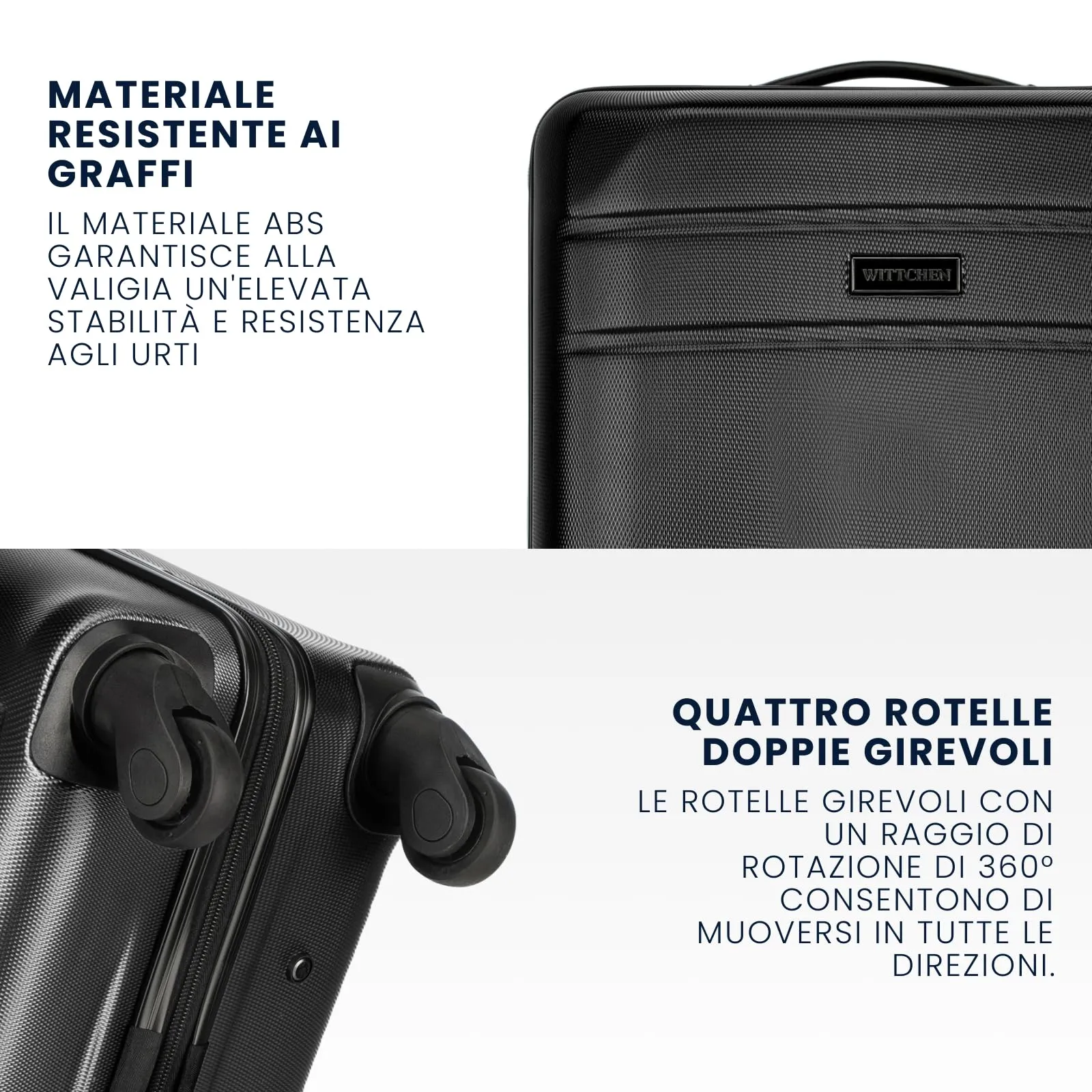 WITTCHEN Valigia da viaggio Bagaglio a mano Valigia da cabina Valigia rigida in ABS con 4 ruote girevoli Serratura a combinazione Maniglia telescopica Globe Line Taglia S Nero Ryanair/ITA Airways - immagine 3