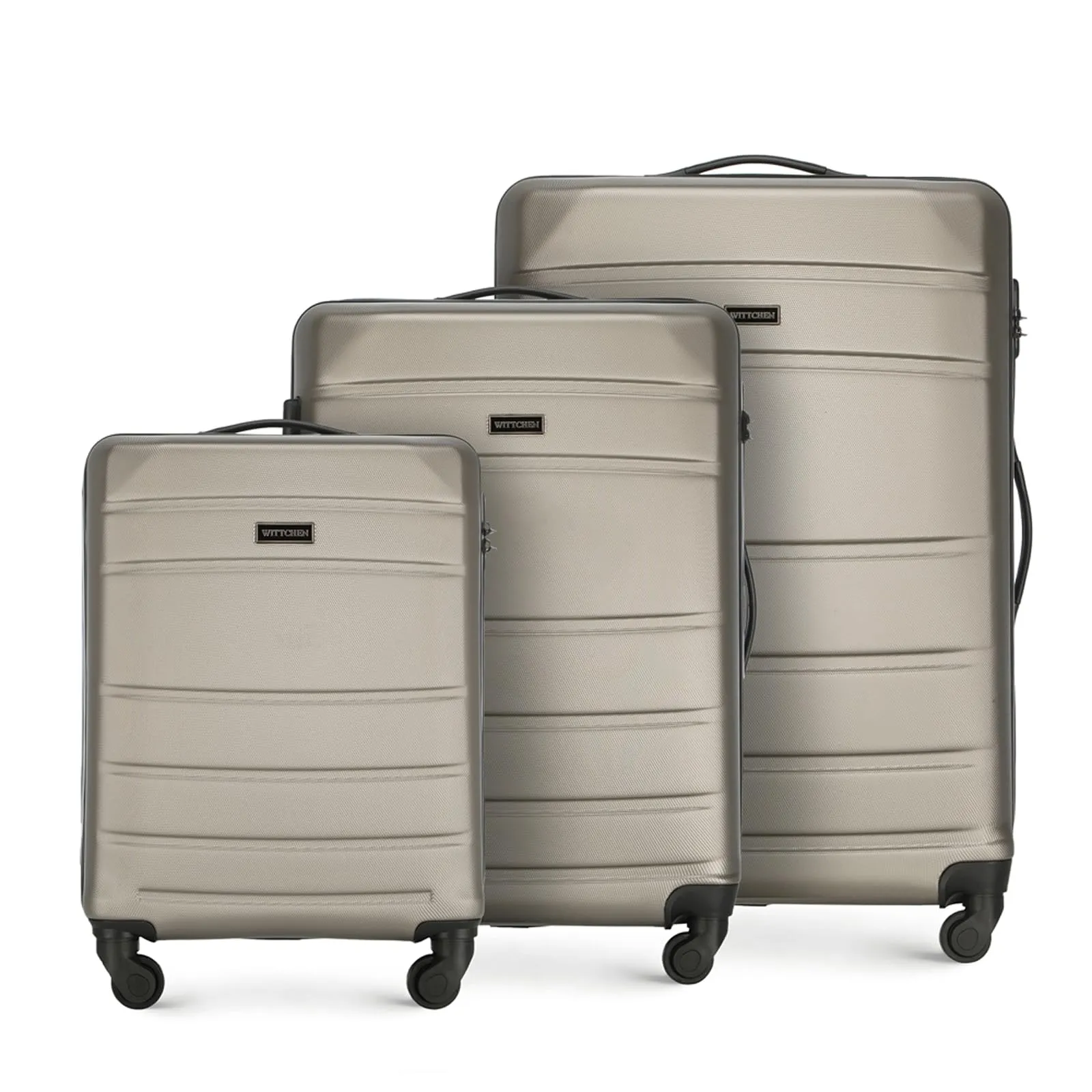 WITTCHEN valigia da viaggio set di 3 valigie trolley bagaglio a mano valigia a rotelle in ABS con 4 ruote spinner chiusura a combinazione maniglia telescopica Globe Line ChampagneRyanair/ITA Airways - immagine 1