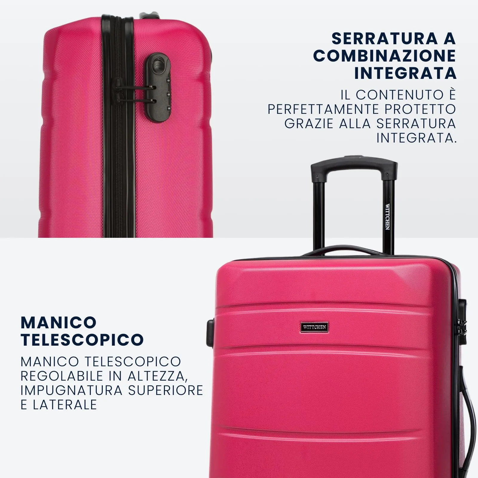 WITTCHEN Valigia Media Trolley Valigia Rigida in ABS Valigia Bagaglio Valigie con 4 Ruote Serratura a combinazione Maniglia telescopica Globe Line Rosa Ryanair/ITA Airways/easyJet - immagine 5