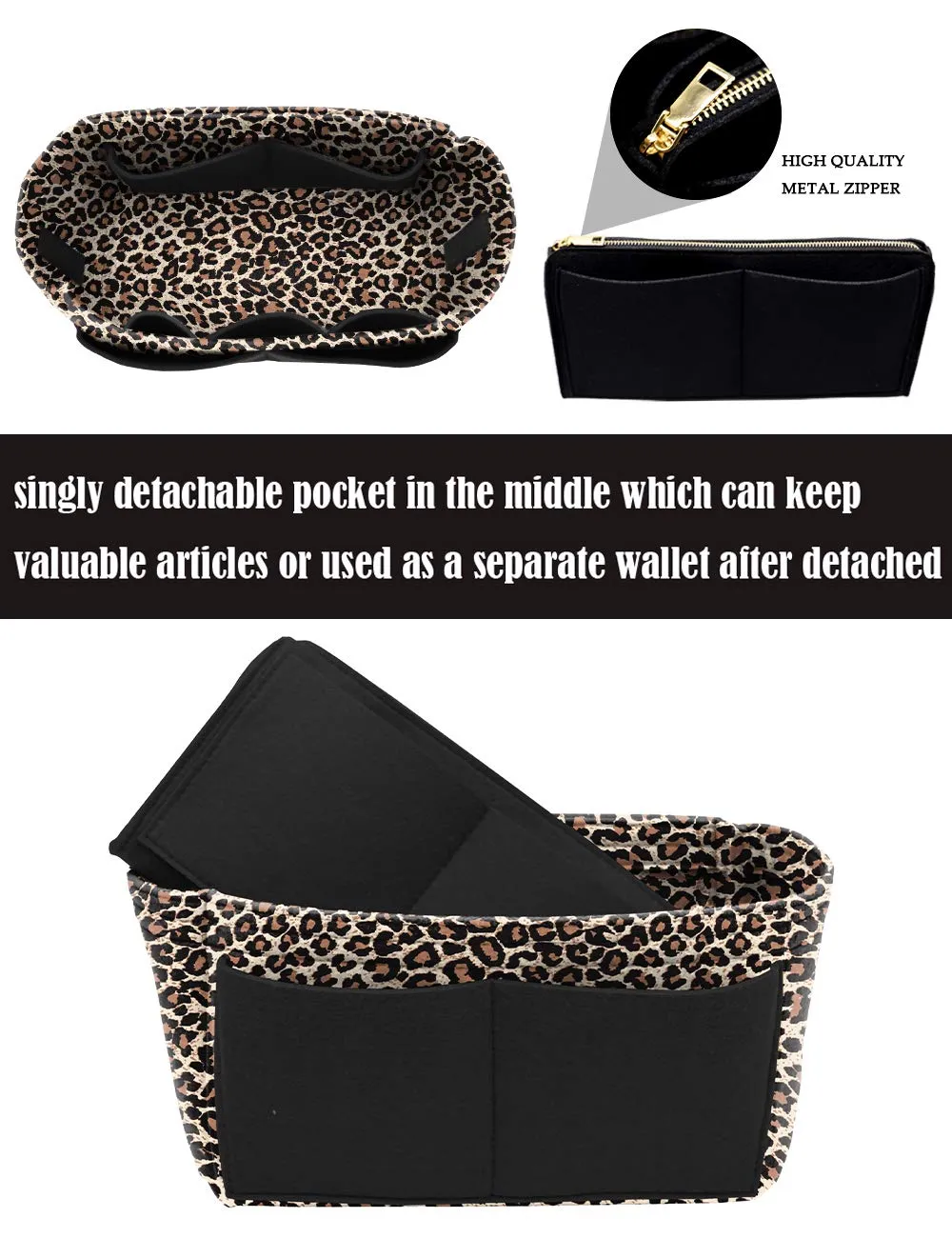 LEXSION Borsa tote per pannolini, organizer leggero in feltro con tasca interna con cerniera per Neverful Speedy 8021 B-Leopard L2 - immagine 2