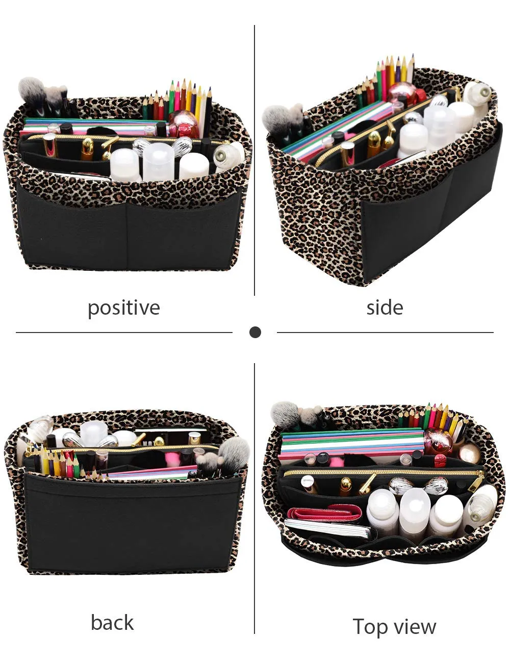 LEXSION Inserto organizer in feltro con cerniera, borsa tote Shaper Fit Speedy Neverful PM MM, B-Leopard, Slim Medium - immagine 5