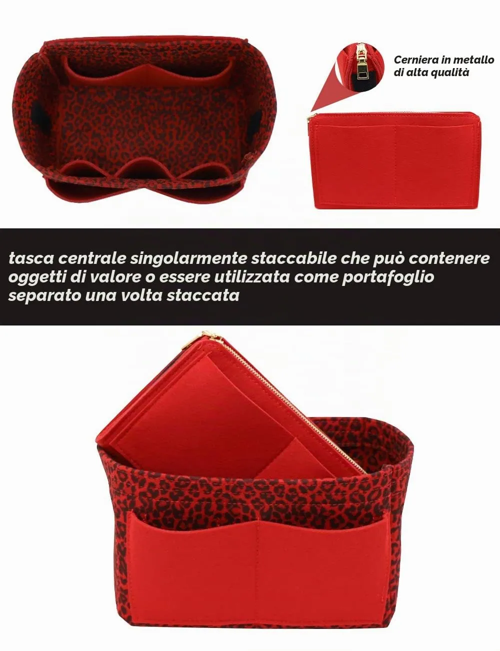 LEXSION Organizer per borsa in feltro con cerniera per borsa da trasporto per Speedy Neverfull PM MM X-Large - immagine 2
