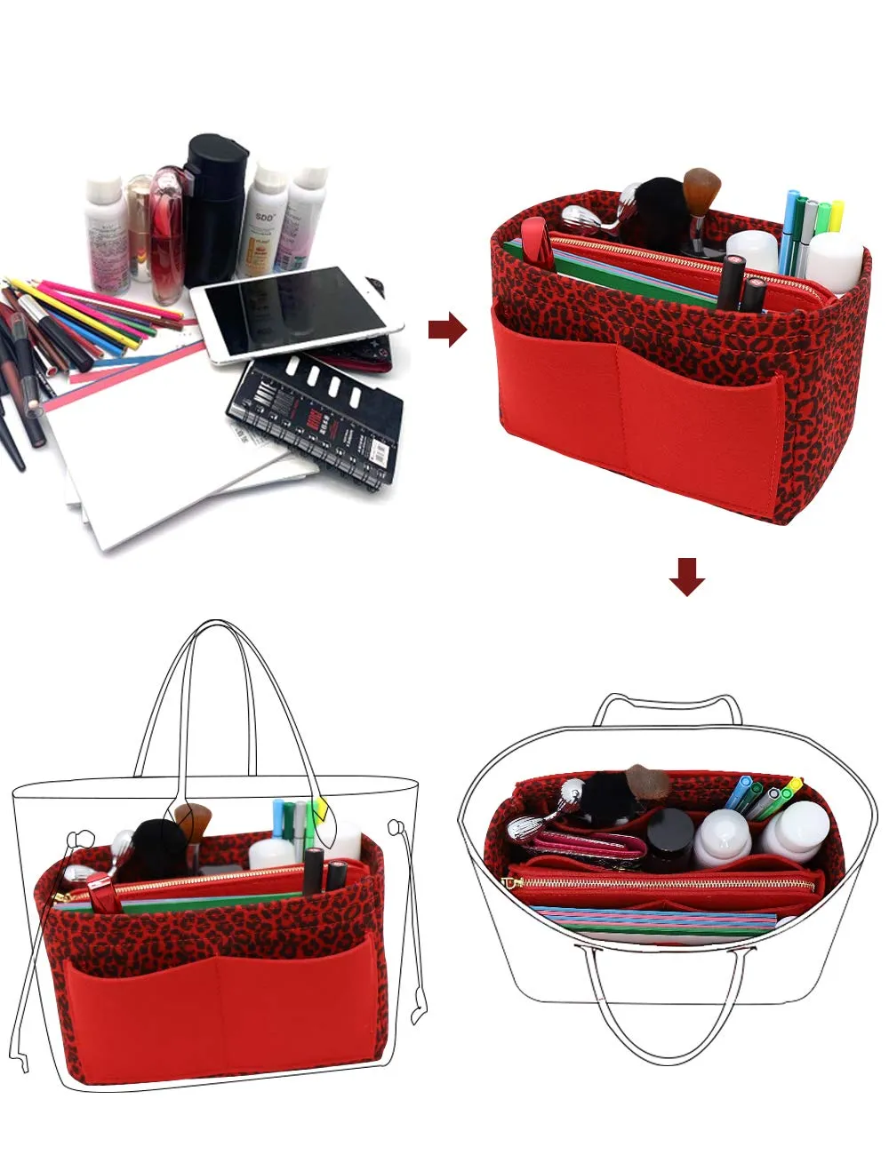 LEXSION Organizer per borsa in feltro con cerniera per borsa da trasporto per Speedy Neverfull PM MM X-Large - immagine 4