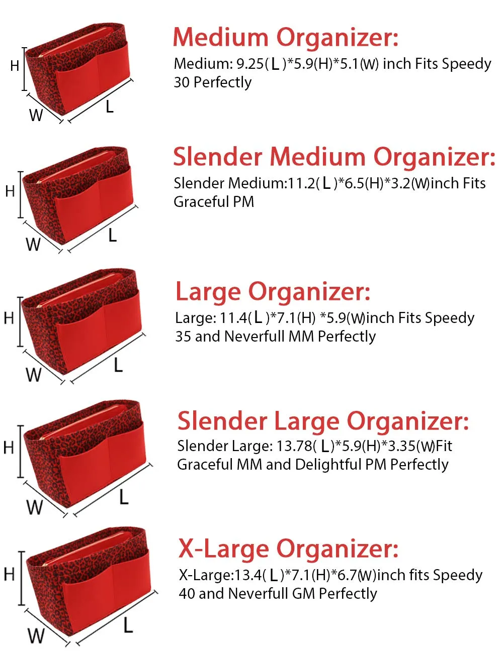 LEXSION Organizer per borsa in feltro con cerniera per borsa da trasporto per Speedy Neverfull PM MM X-Large - immagine 7