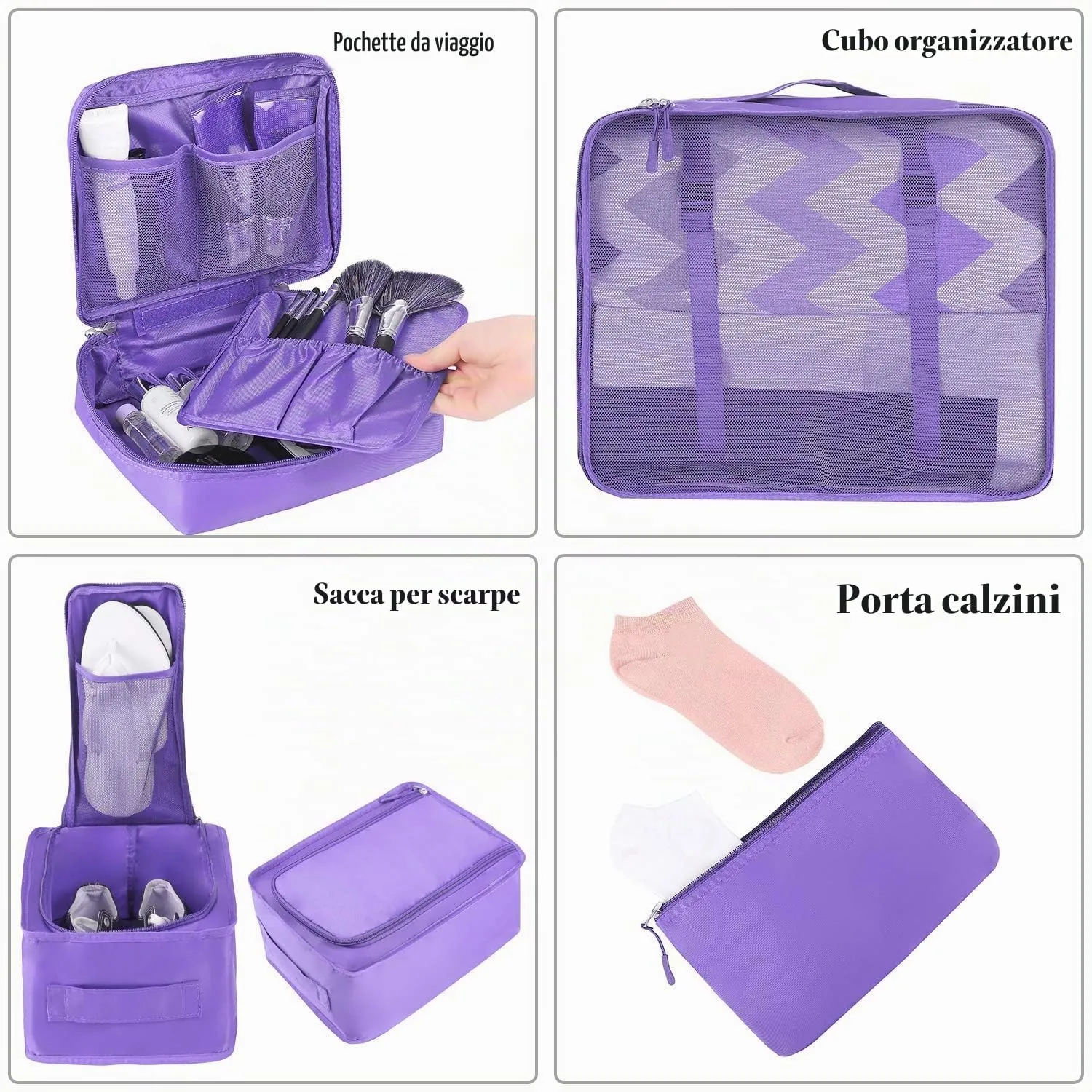 BAGAIL Cubi da Imballaggio per Valigia Set 8 Pezzi, Organizzatori Leggeri per Bagagli e Accessori da Viaggio, Viola - immagine 3