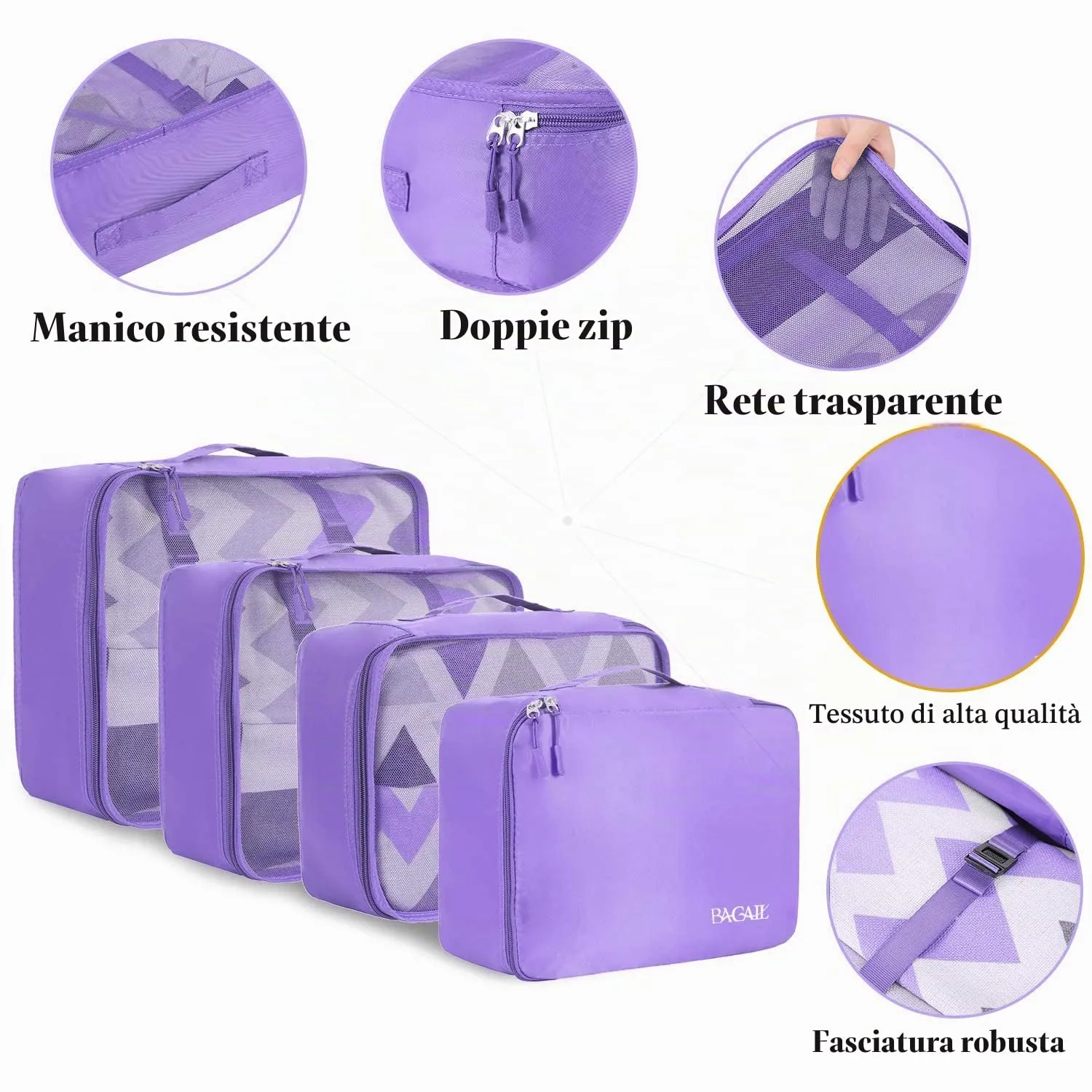 BAGAIL Cubi da Imballaggio per Valigia Set 8 Pezzi, Organizzatori Leggeri per Bagagli e Accessori da Viaggio, Viola - immagine 4