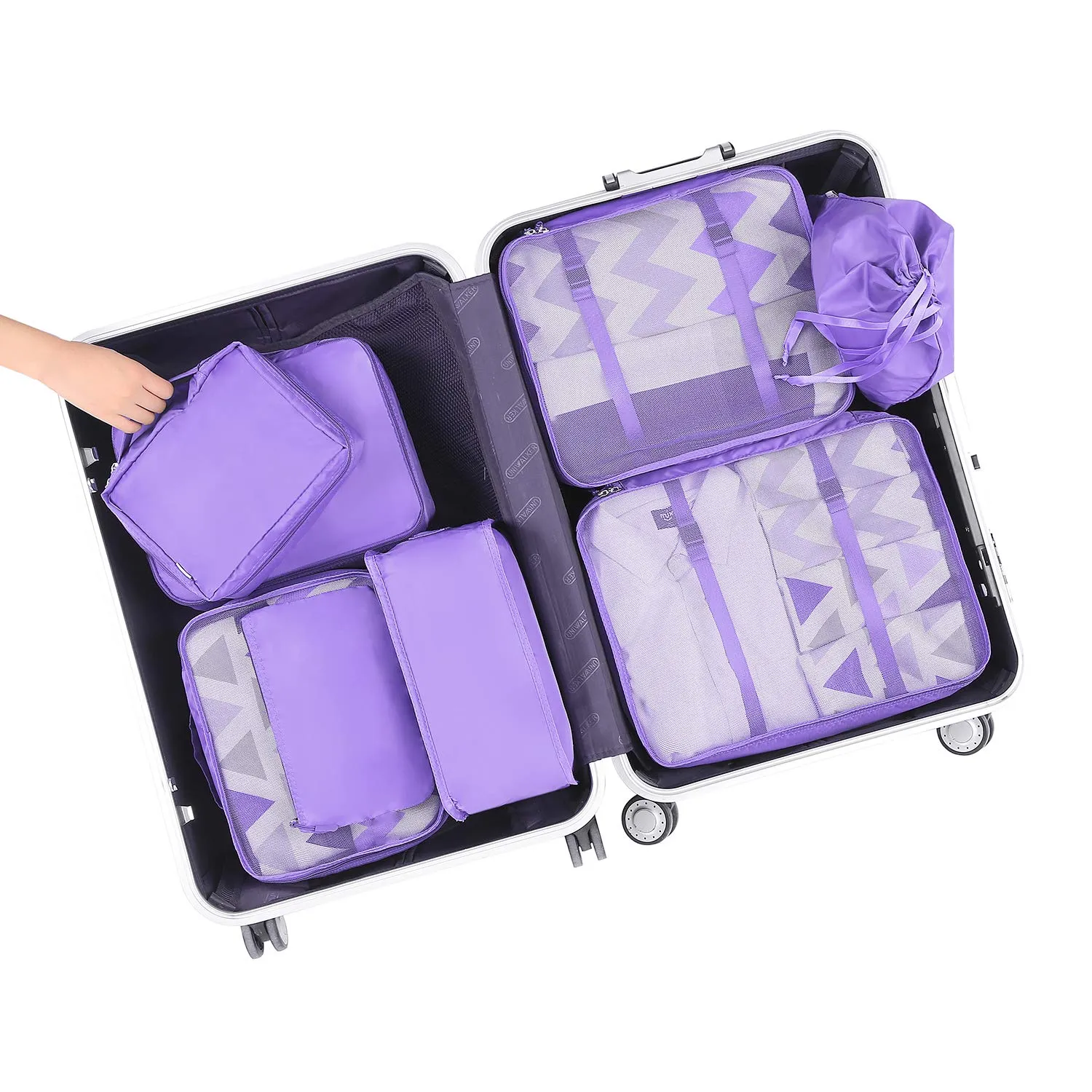 BAGAIL Cubi da Imballaggio per Valigia Set 8 Pezzi, Organizzatori Leggeri per Bagagli e Accessori da Viaggio, Viola - immagine 7