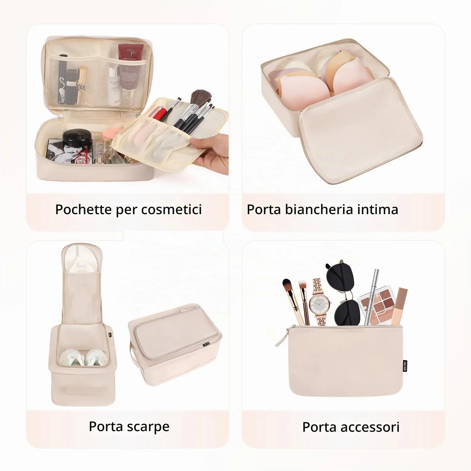 BAGAIL Cubi da Imballaggio per Valigia Set 8 Pezzi, Organizzatori Leggeri per Bagagli e Accessori da Viaggio, Beige - immagine 3
