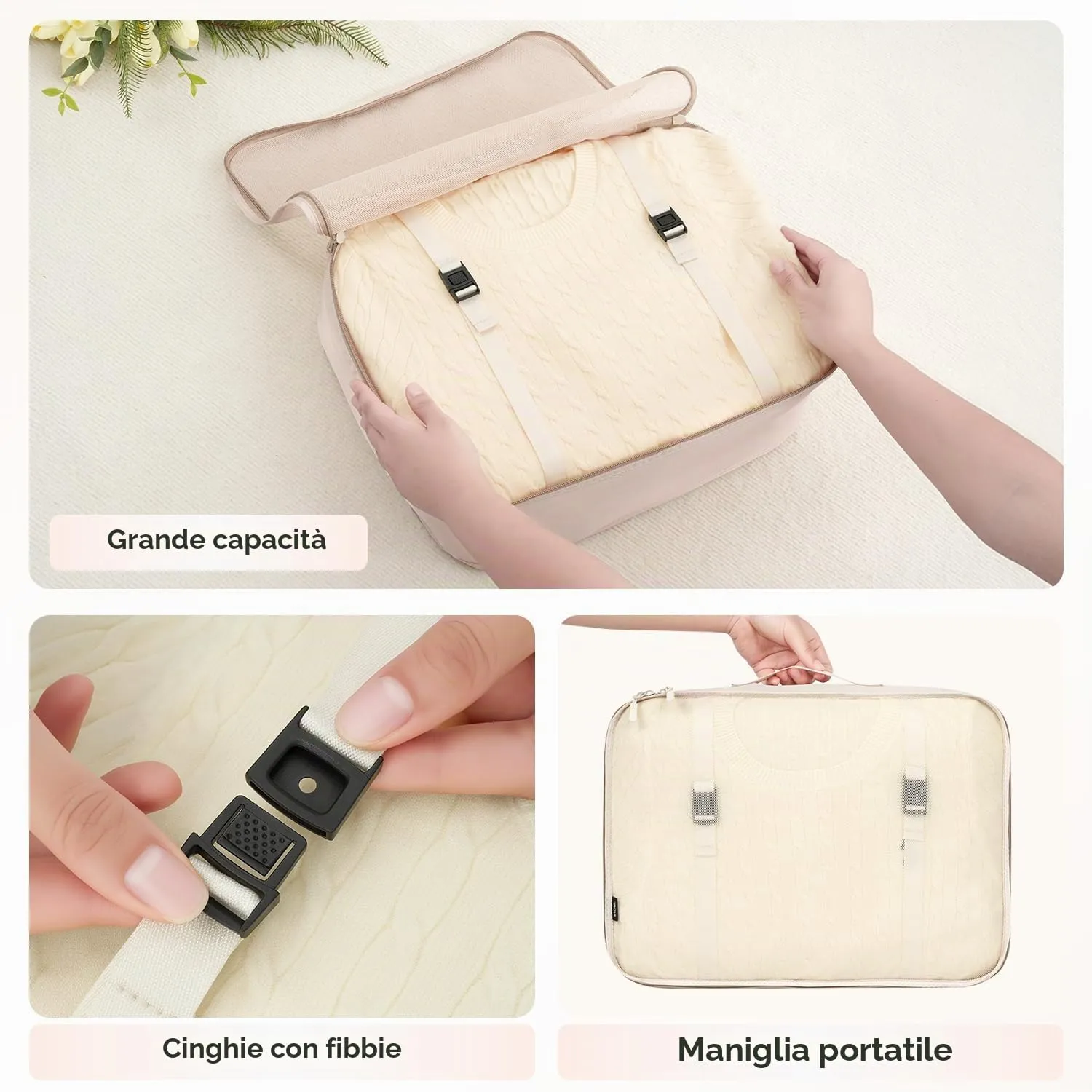 BAGAIL Cubi da Imballaggio per Valigia Set 8 Pezzi, Organizzatori Leggeri per Bagagli e Accessori da Viaggio, Beige - immagine 6