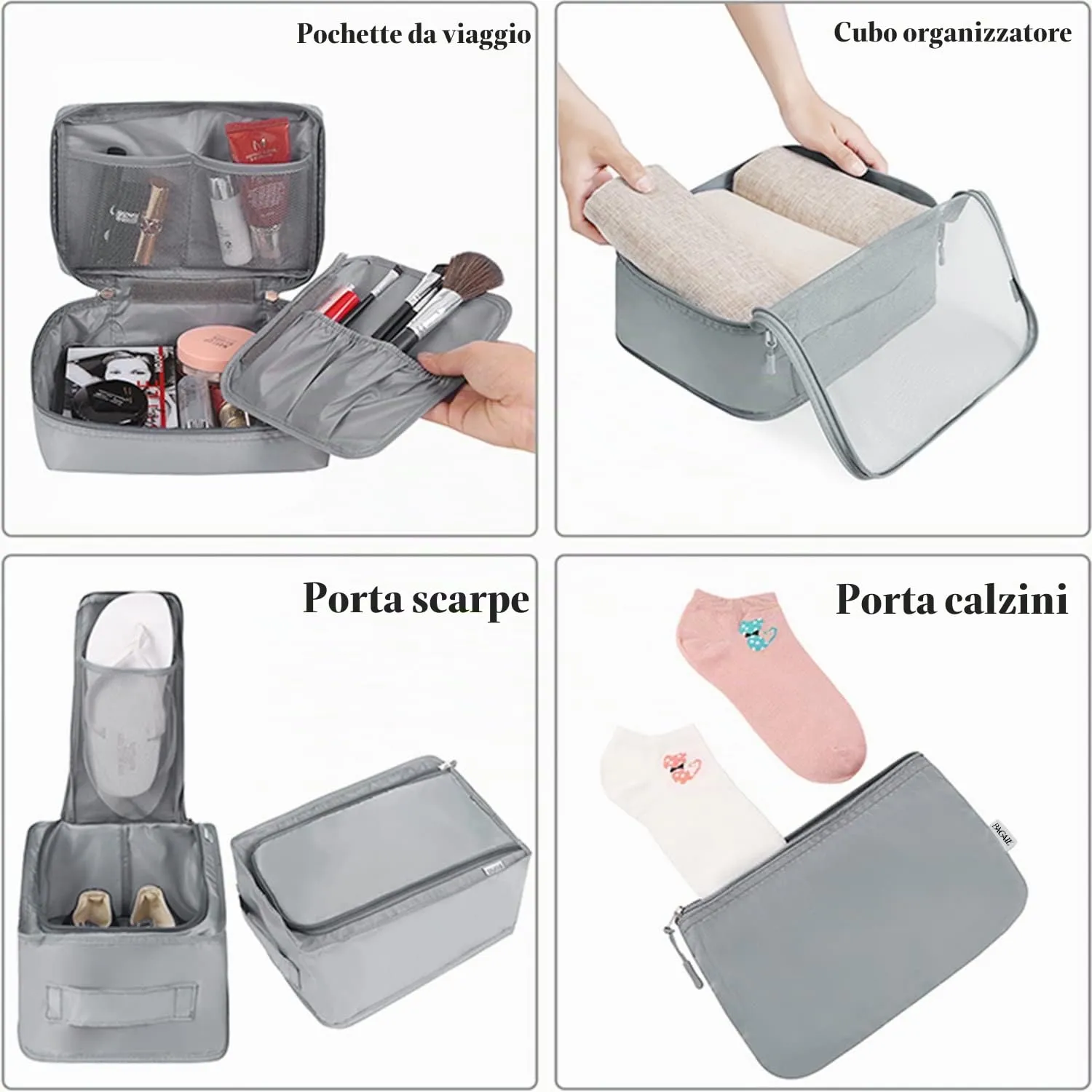 BAGAIL Cubi da Imballaggio per Valigia Set 8 Pezzi, Organizzatori Leggeri per Bagagli e Accessori da Viaggio, Grigio - immagine 3