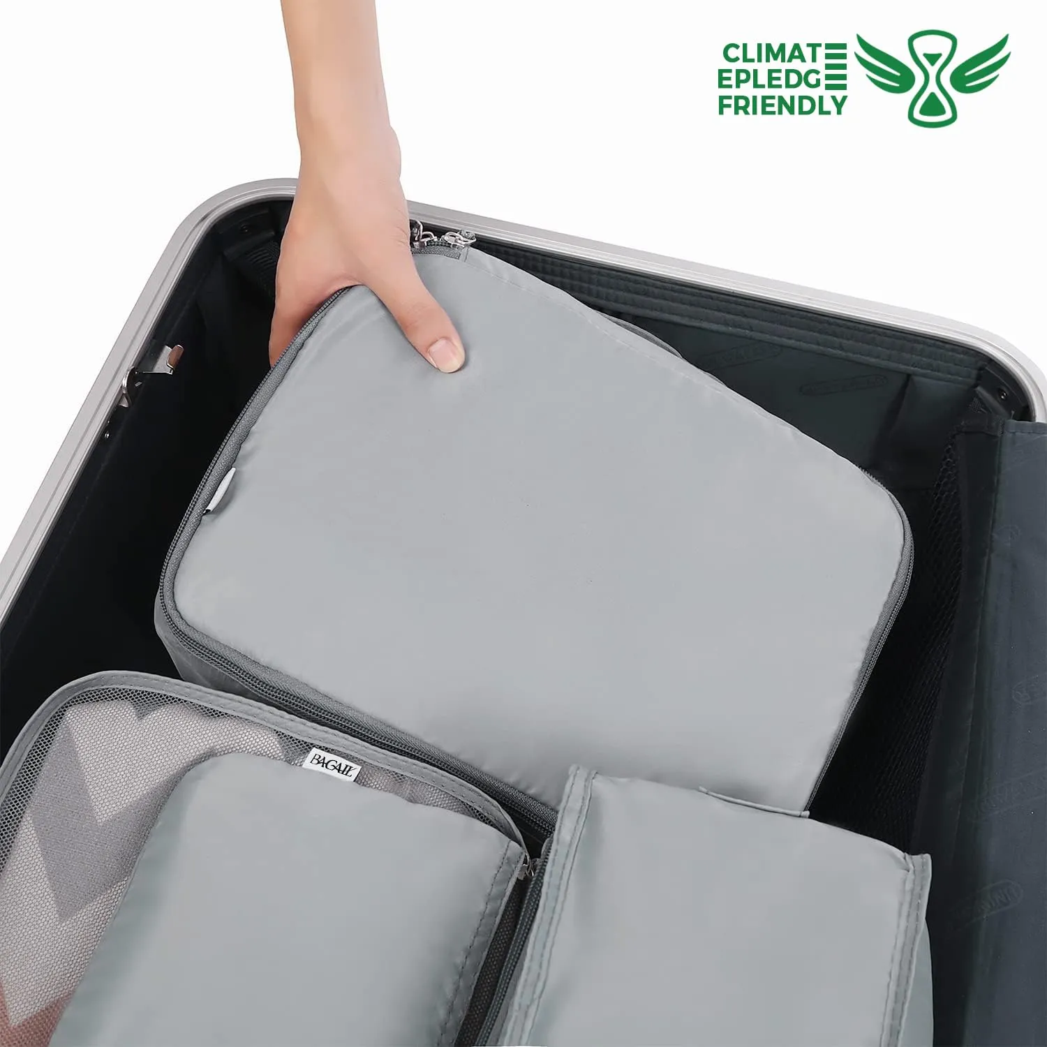 BAGAIL Cubi da Imballaggio per Valigia Set 8 Pezzi, Organizzatori Leggeri per Bagagli e Accessori da Viaggio, Grigio - immagine 6