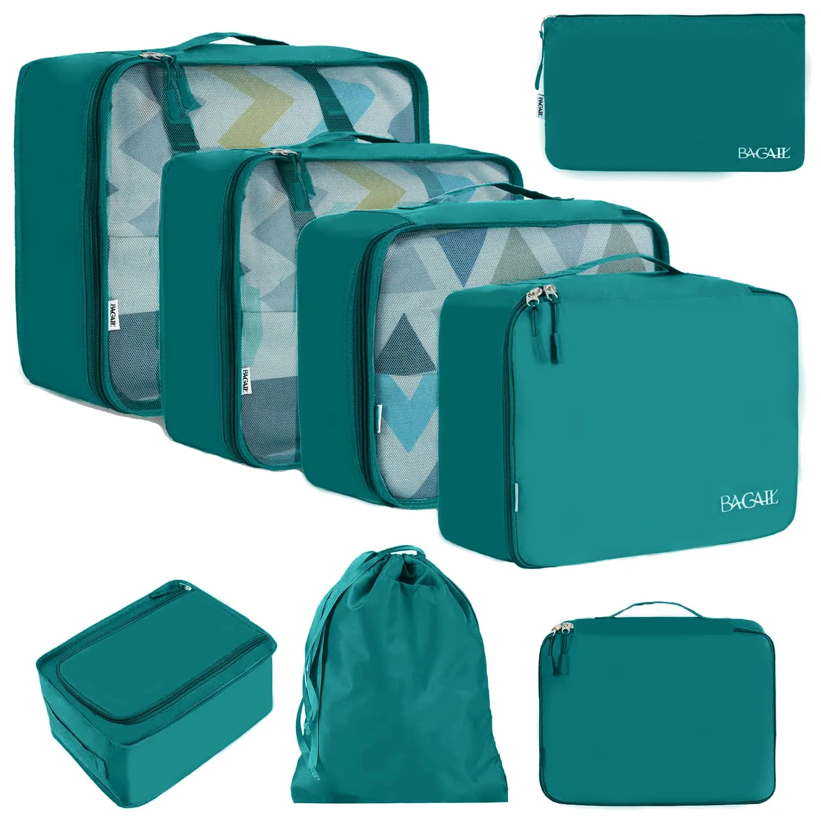 BAGAIL Cubi da Imballaggio per Valigia Set 8 Pezzi, Organizzatori Leggeri per Bagagli e Accessori da Viaggio, Verde acqua - immagine 1