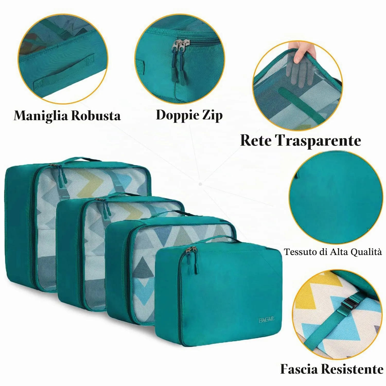 BAGAIL Cubi da Imballaggio per Valigia Set 8 Pezzi, Organizzatori Leggeri per Bagagli e Accessori da Viaggio, Verde acqua - immagine 4