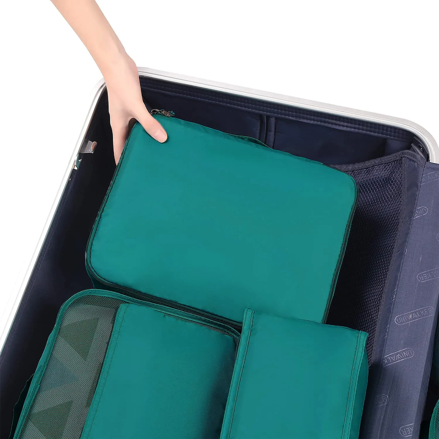 BAGAIL Cubi da Imballaggio per Valigia Set 8 Pezzi, Organizzatori Leggeri per Bagagli e Accessori da Viaggio, Verde acqua - immagine 6