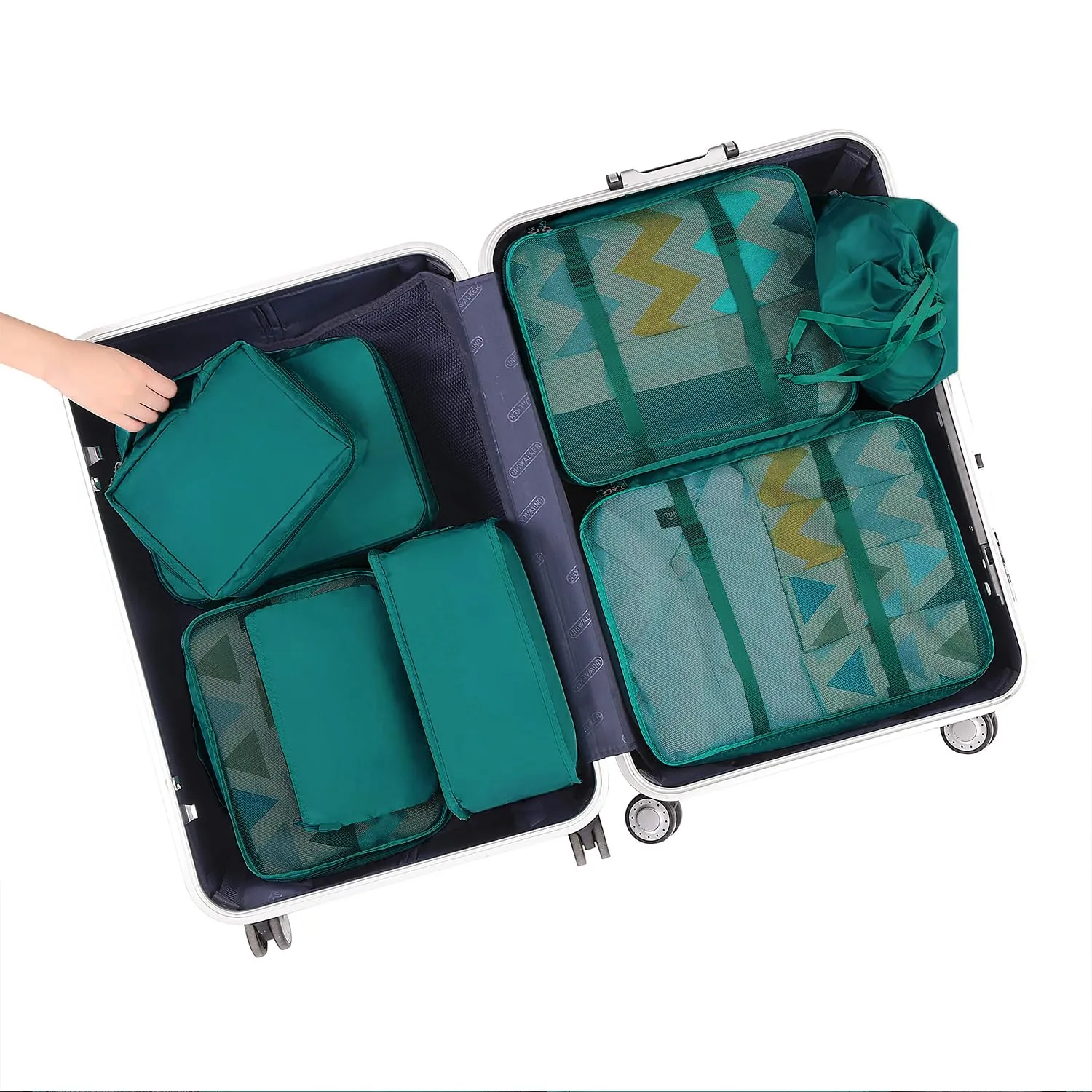 BAGAIL Cubi da Imballaggio per Valigia Set 8 Pezzi, Organizzatori Leggeri per Bagagli e Accessori da Viaggio, Verde acqua - immagine 7