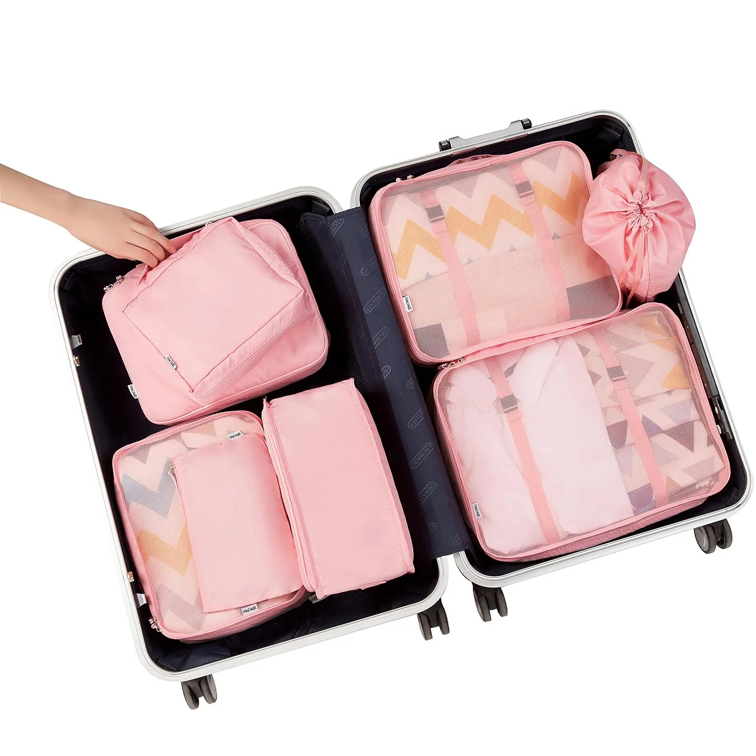 BAGAIL Cubi da Imballaggio per Valigia Set 8 Pezzi, Organizzatori Leggeri per Bagagli e Accessori da Viaggio, Rosa - immagine 6