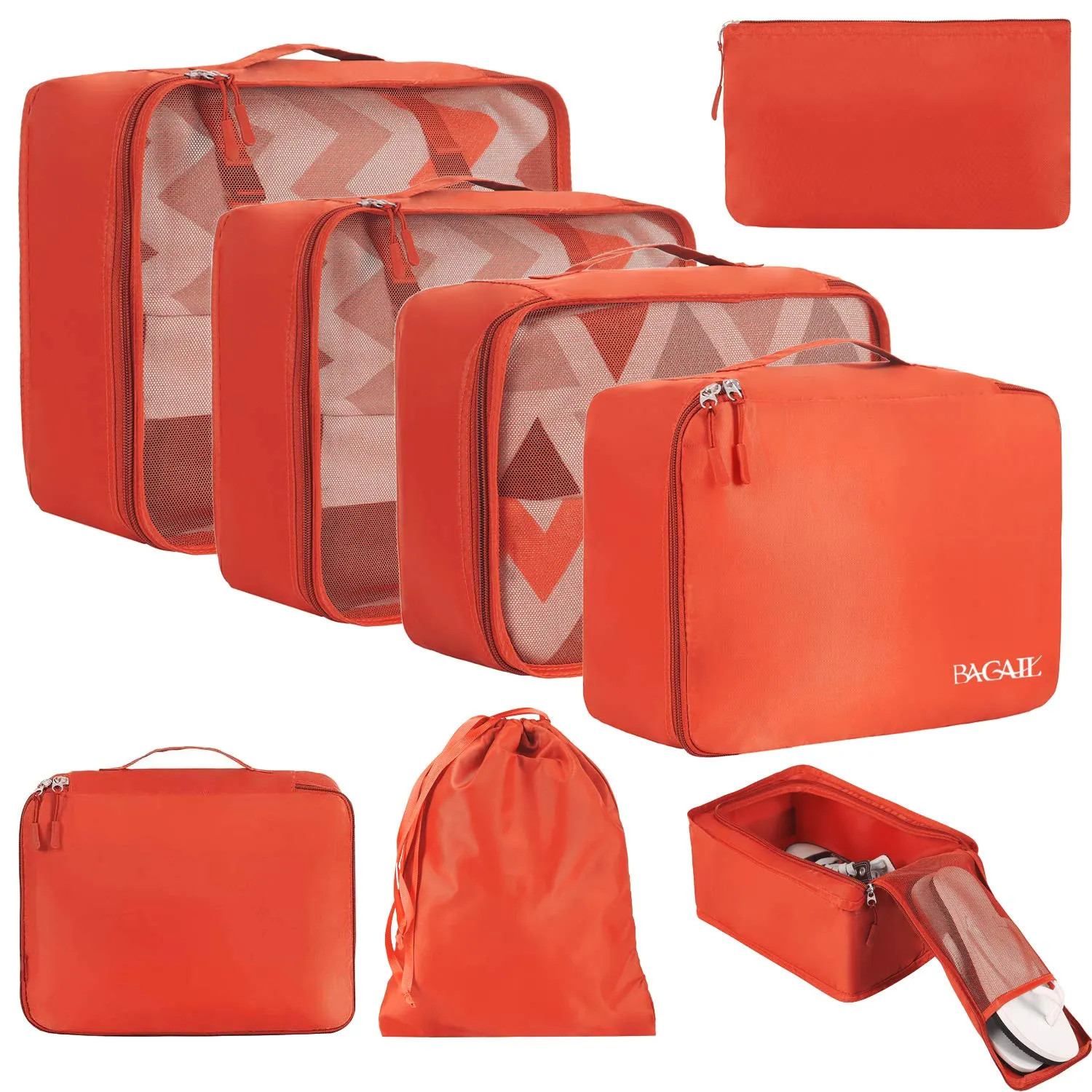 BAGAIL Cubi da Imballaggio per Valigia Set 8 Pezzi, Organizzatori Leggeri per Bagagli e Accessori da Viaggio, Arancione - immagine 1