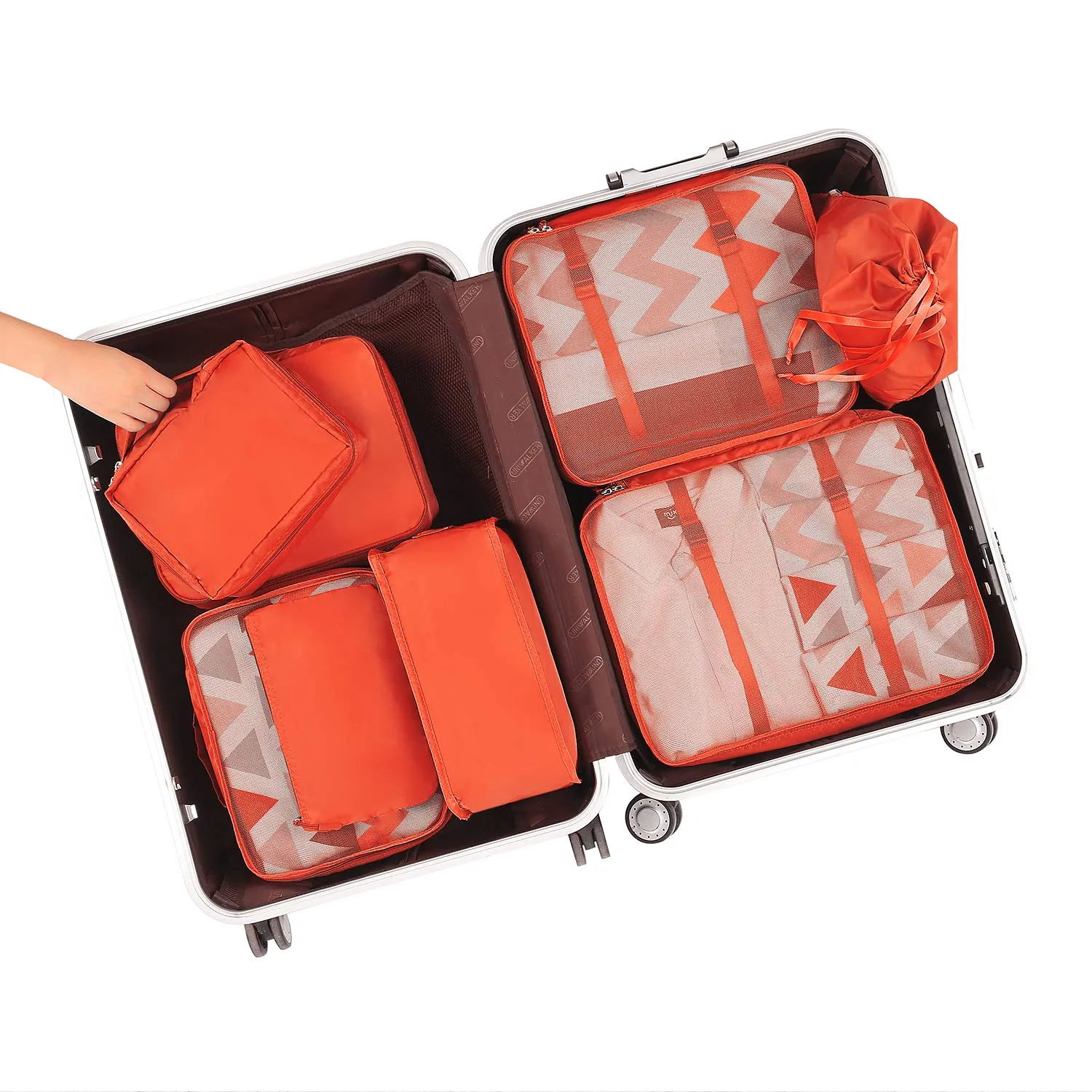 BAGAIL Cubi da Imballaggio per Valigia Set 8 Pezzi, Organizzatori Leggeri per Bagagli e Accessori da Viaggio, Arancione - immagine 7