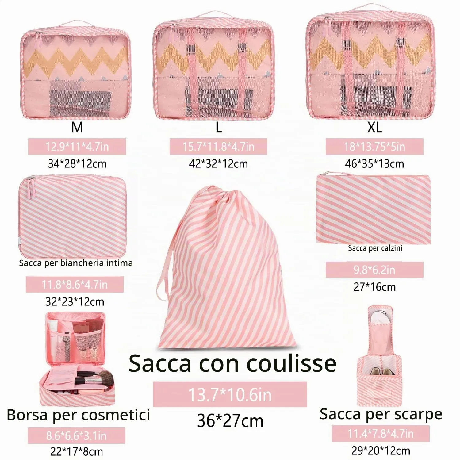 BAGAIL Set di 8 Cubi da Imballaggio per Valigie, Organizzatori per Bagagli Leggeri, Cubi da imballaggio per Accessori da Viaggio - immagine 2