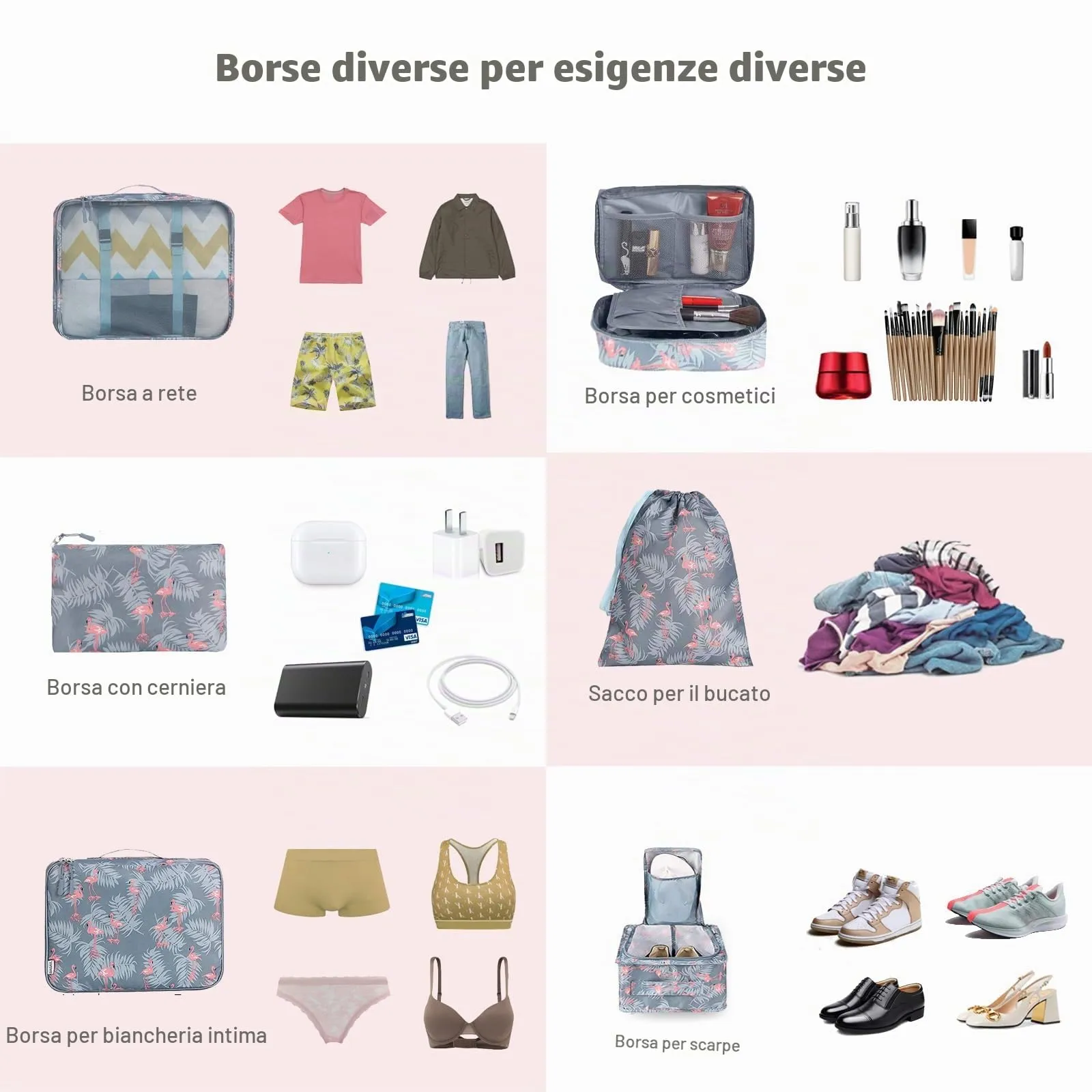 BAGAIL Cubi da Imballaggio per Valigia Set 8 Pezzi, Organizzatori Leggeri per Bagagli e Accessori da Viaggio, Stampa fenicottero - immagine 5
