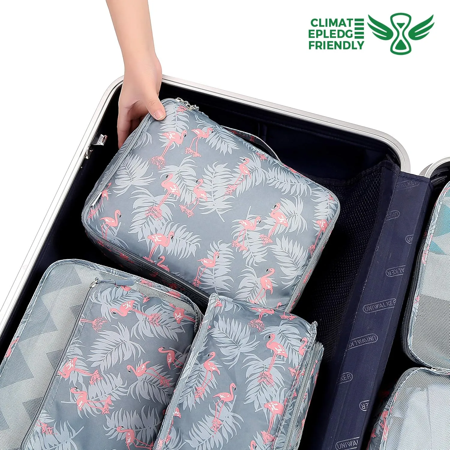 BAGAIL Cubi da Imballaggio per Valigia Set 8 Pezzi, Organizzatori Leggeri per Bagagli e Accessori da Viaggio, Stampa fenicottero - immagine 6
