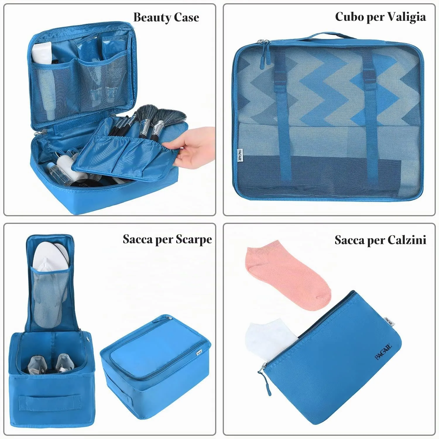 BAGAIL Cubi da Imballaggio per Valigia Set 8 Pezzi, Organizzatori Leggeri per Bagagli e Accessori da Viaggio, Blu - immagine 3