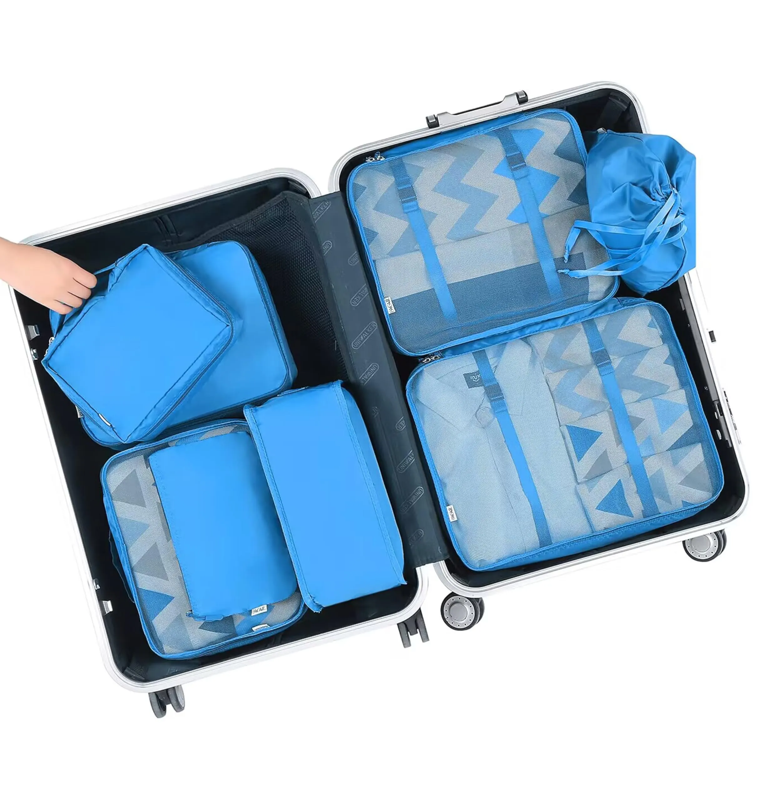 BAGAIL Cubi da Imballaggio per Valigia Set 8 Pezzi, Organizzatori Leggeri per Bagagli e Accessori da Viaggio, Blu - immagine 7