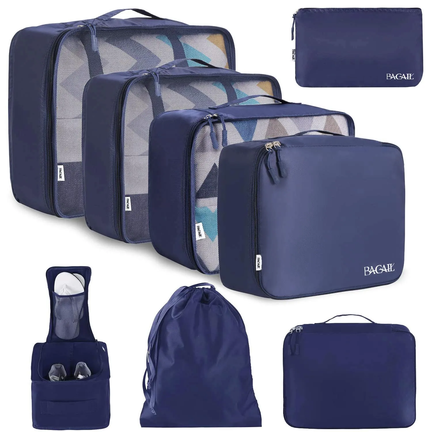 BAGAIL Cubi da Imballaggio per Valigia Set 8 Pezzi, Organizzatori Leggeri per Bagagli e Accessori da Viaggio, Blu navy - immagine 1