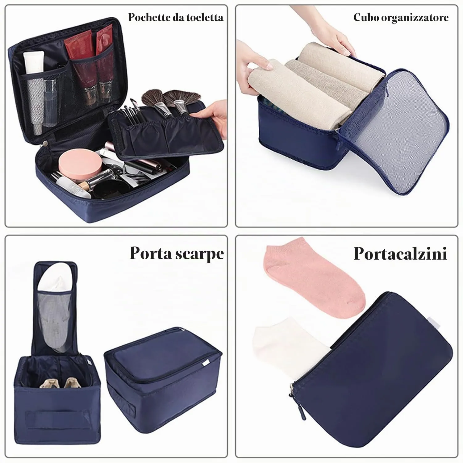 BAGAIL Cubi da Imballaggio per Valigia Set 8 Pezzi, Organizzatori Leggeri per Bagagli e Accessori da Viaggio, Blu navy - immagine 3