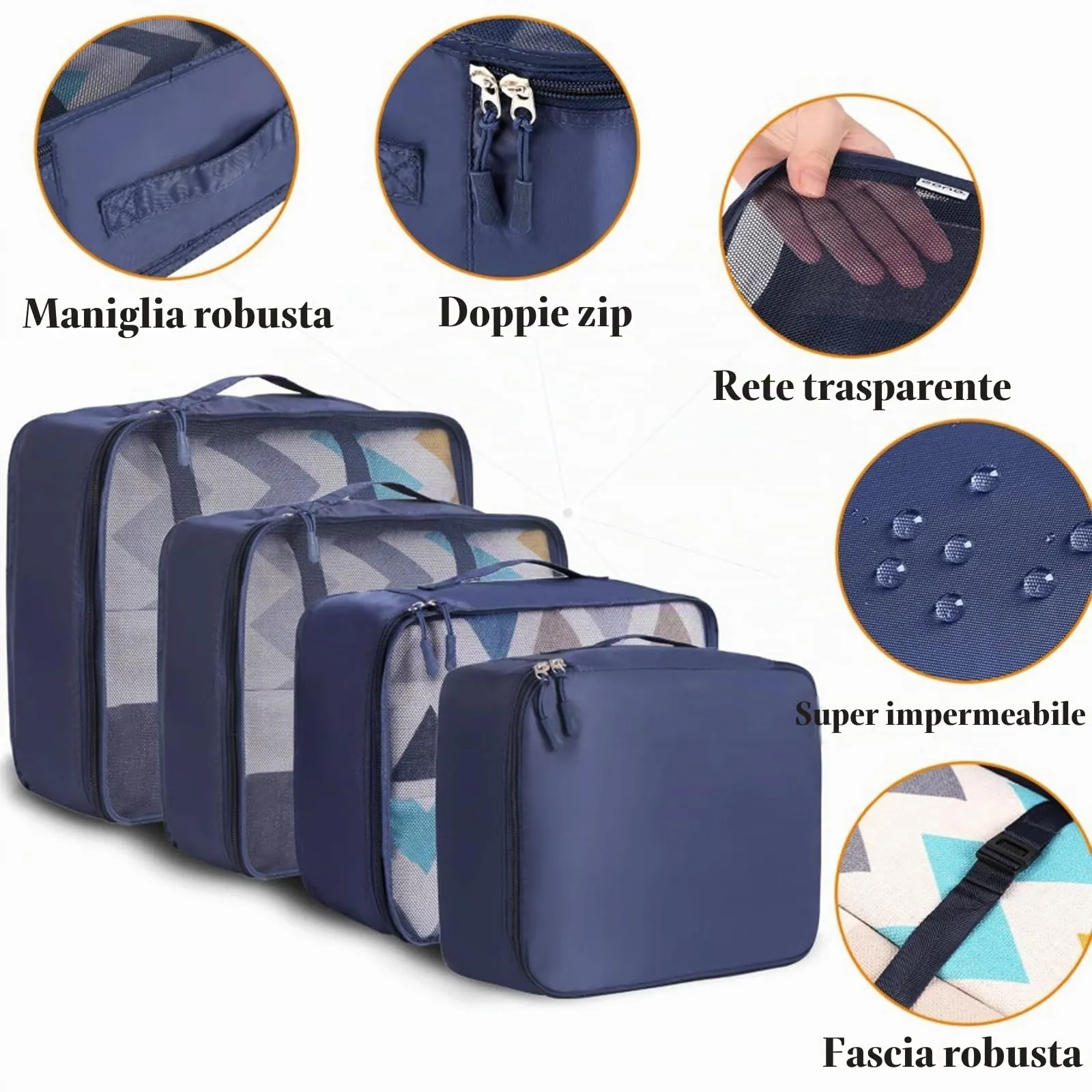 BAGAIL Cubi da Imballaggio per Valigia Set 8 Pezzi, Organizzatori Leggeri per Bagagli e Accessori da Viaggio, Blu navy - immagine 4