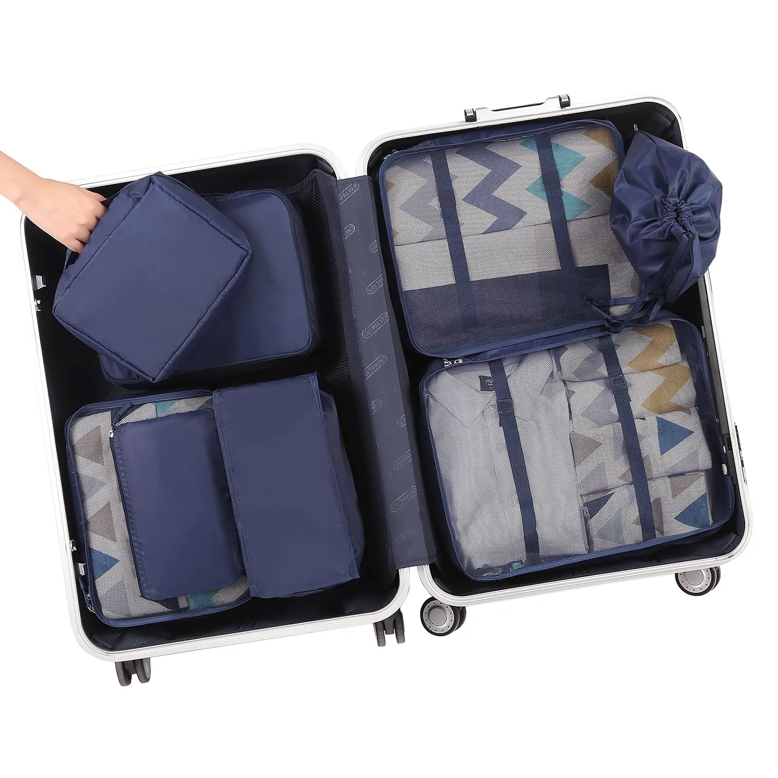BAGAIL Cubi da Imballaggio per Valigia Set 8 Pezzi, Organizzatori Leggeri per Bagagli e Accessori da Viaggio, Blu navy - immagine 7