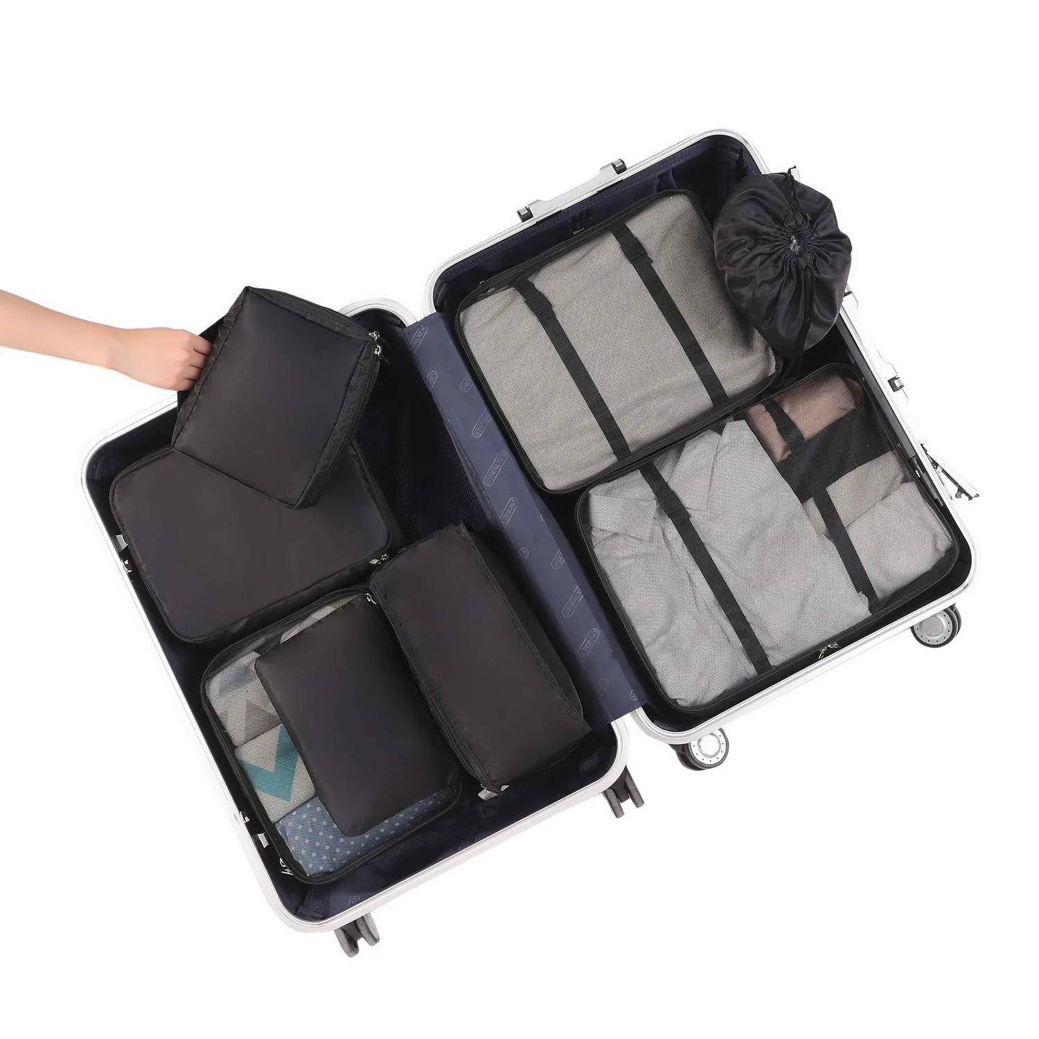BAGAIL Cubi da Imballaggio per Valigia Set 8 Pezzi, Organizzatori Leggeri per Bagagli e Accessori da Viaggio, Nero - immagine 7
