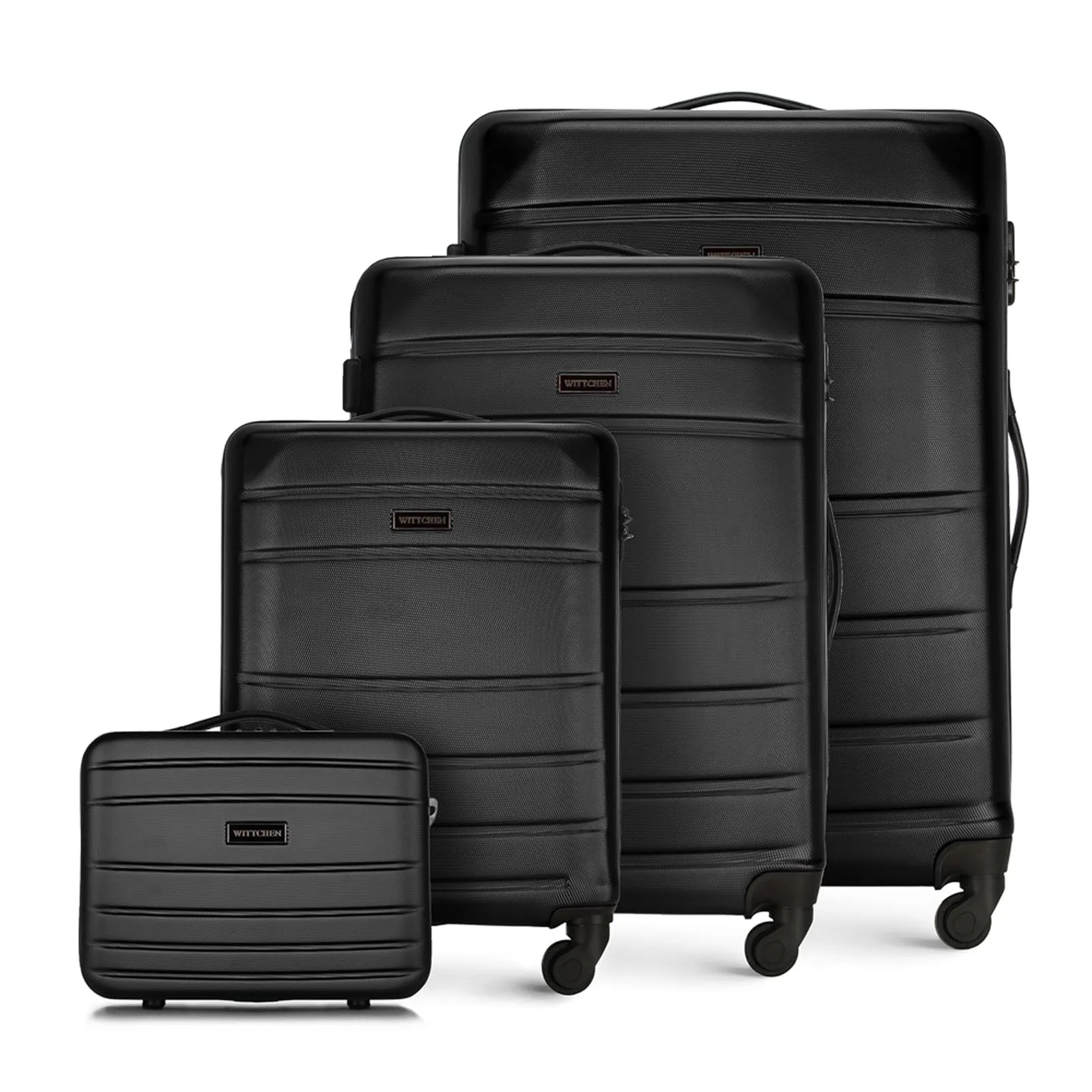 WITTCHEN set di 4 valigie con custodia per cosmetici trolley bagaglio a mano in ABS con 4 ruote spinner chiusura a combinazione maniglia telescopica Globe Line Nero Ryanair/ITA Airways - immagine 1