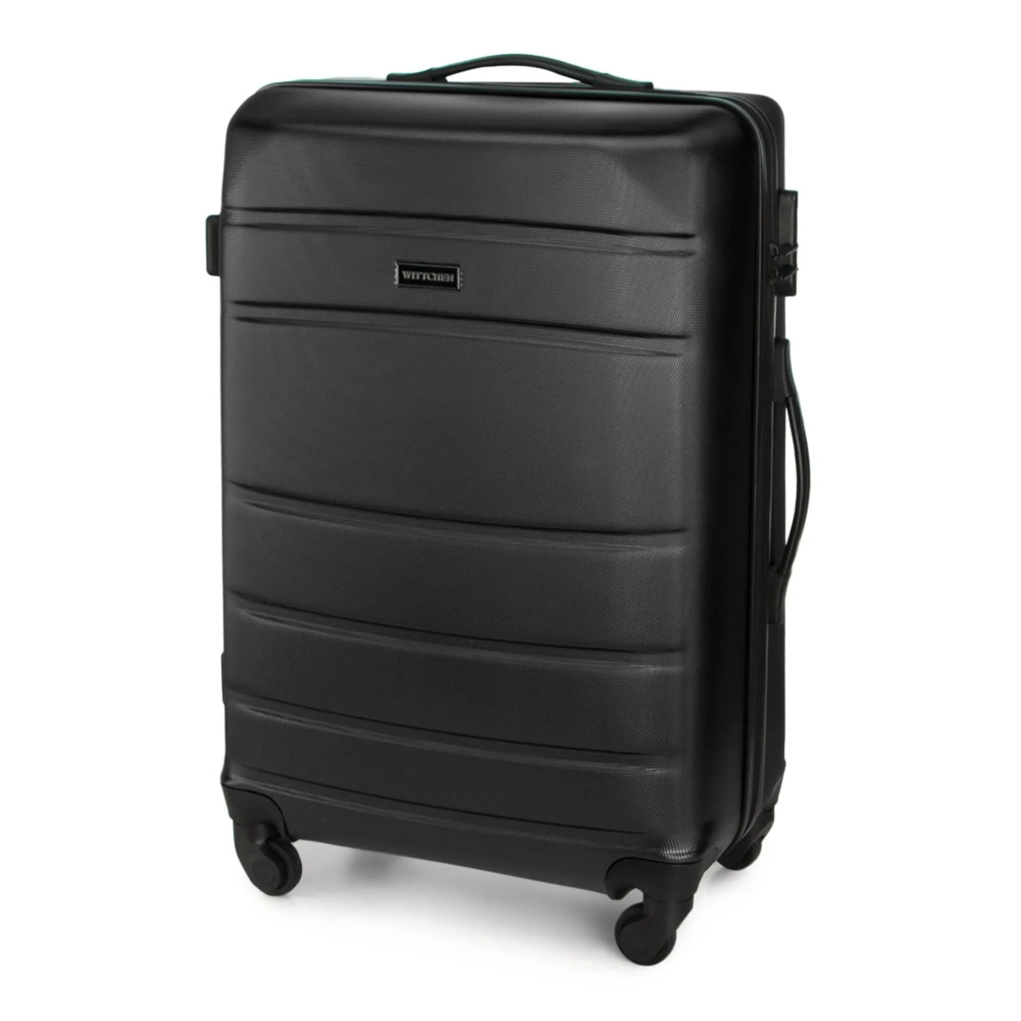 WITTCHEN set di 4 valigie con custodia per cosmetici trolley bagaglio a mano in ABS con 4 ruote spinner chiusura a combinazione maniglia telescopica Globe Line Nero Ryanair/ITA Airways - immagine 4
