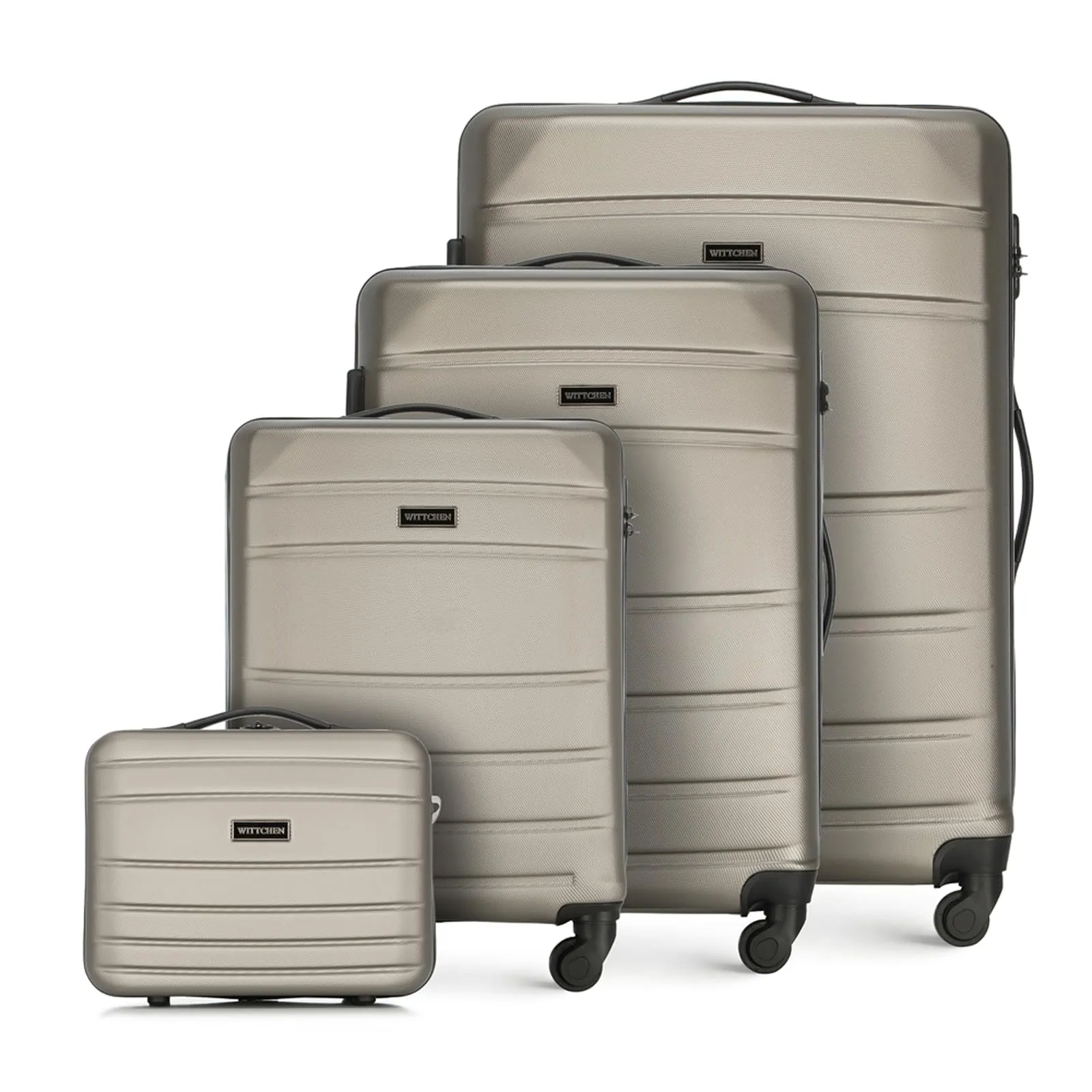 WITTCHEN set di 4 valigie con custodia per cosmetici trolley bagaglio a mano in ABS con 4 ruote spinner chiusura a combinazione maniglia telescopica Globe Line Champagne Ryanair/ITA Airways - immagine 1