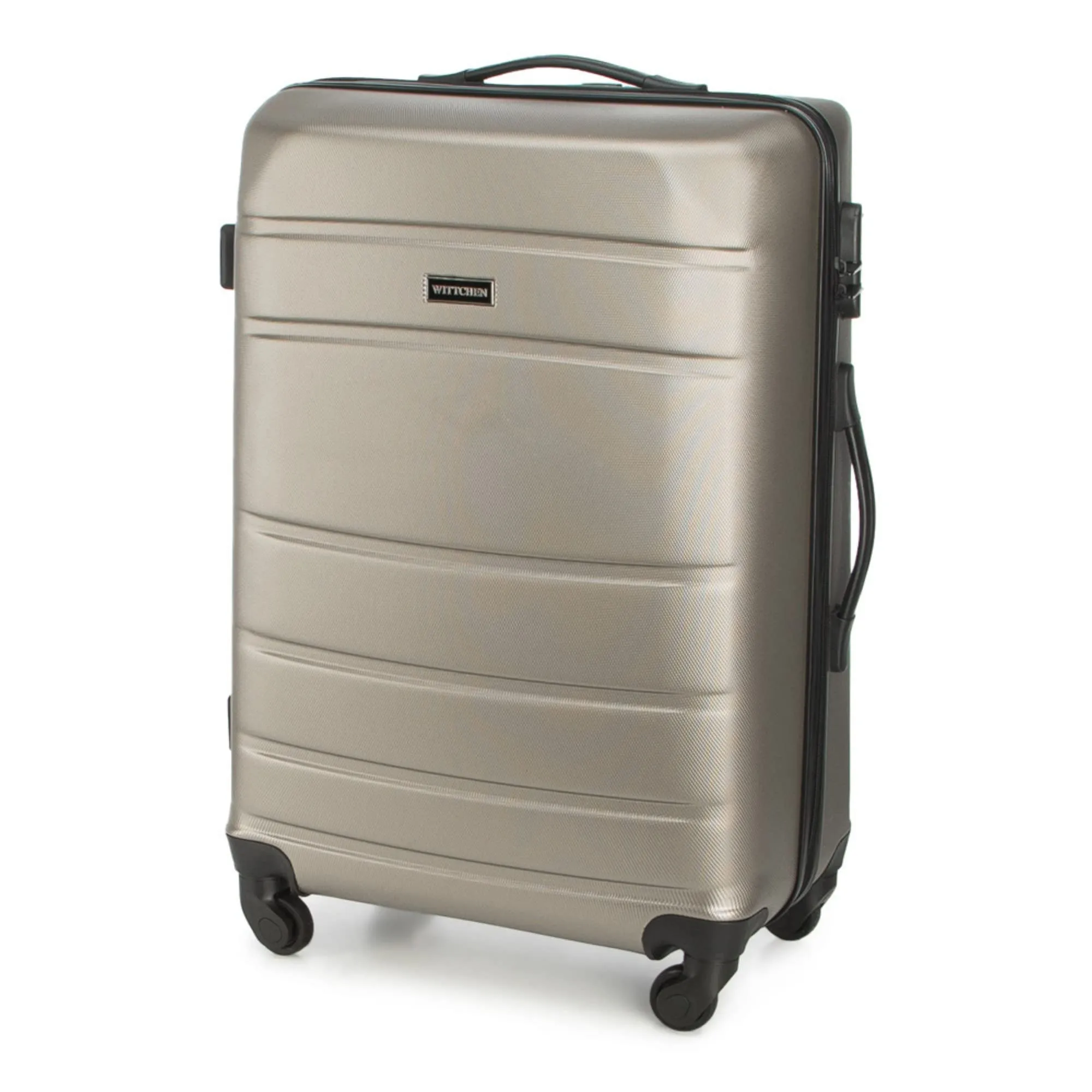 WITTCHEN set di 4 valigie con custodia per cosmetici trolley bagaglio a mano in ABS con 4 ruote spinner chiusura a combinazione maniglia telescopica Globe Line Champagne Ryanair/ITA Airways - immagine 4