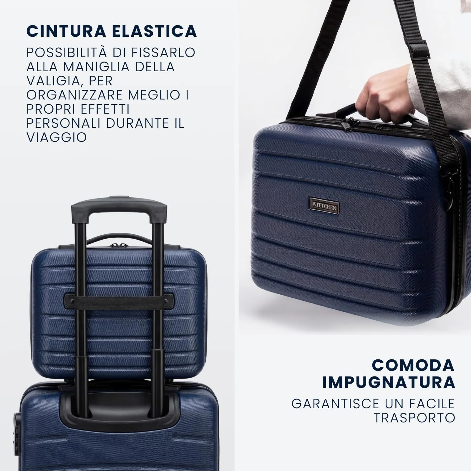 WITTCHEN Necessaire da viaggio Custodia per cosmetici Valigia da viaggio Bagaglio a mano Valigia cabina Valigia in ABS Borsa da toilette Rigido Globe Line Bly Navy Ryanair/ITA Airways - immagine 5