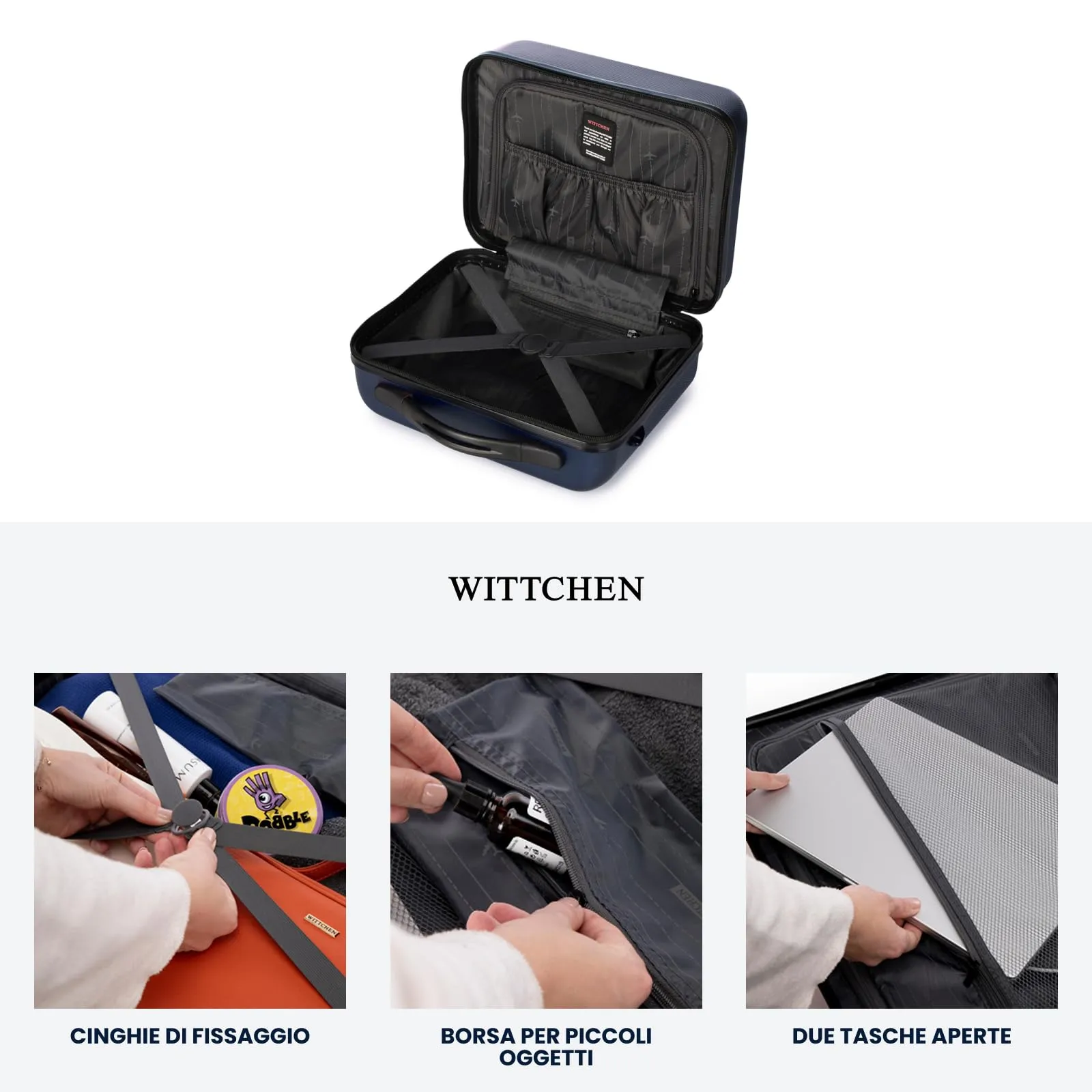 WITTCHEN Necessaire da viaggio Custodia per cosmetici Valigia da viaggio Bagaglio a mano Valigia cabina Valigia in ABS Borsa da toilette Rigido Globe Line Bly Navy Ryanair/ITA Airways - immagine 6