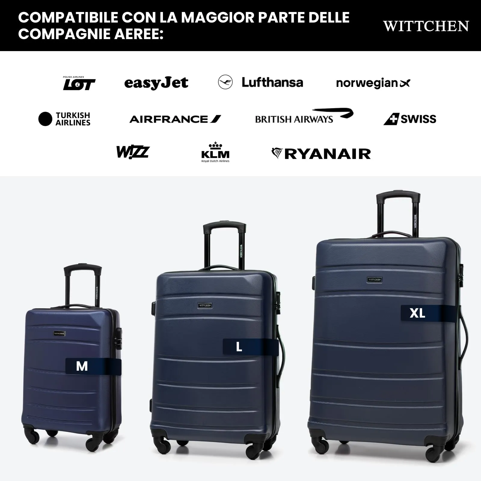 WITTCHEN Necessaire da viaggio Custodia per cosmetici Valigia da viaggio Bagaglio a mano Valigia cabina Valigia in ABS Borsa da toilette Rigido Globe Line Bly Navy Ryanair/ITA Airways - immagine 7
