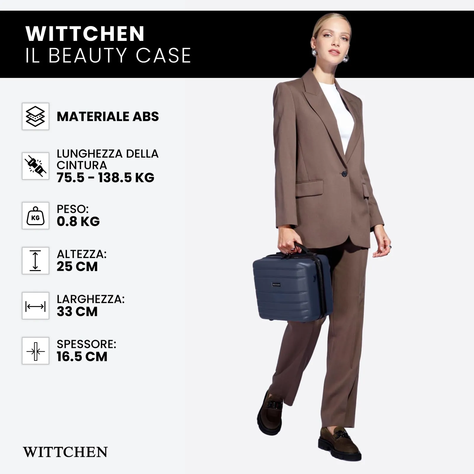WITTCHEN Necessaire da viaggio Custodia per cosmetici Valigia da viaggio Bagaglio a mano Valigia cabina Valigia in ABS Borsa da toilette Rigido Globe Line Bly Navy Ryanair/ITA Airways - immagine 8