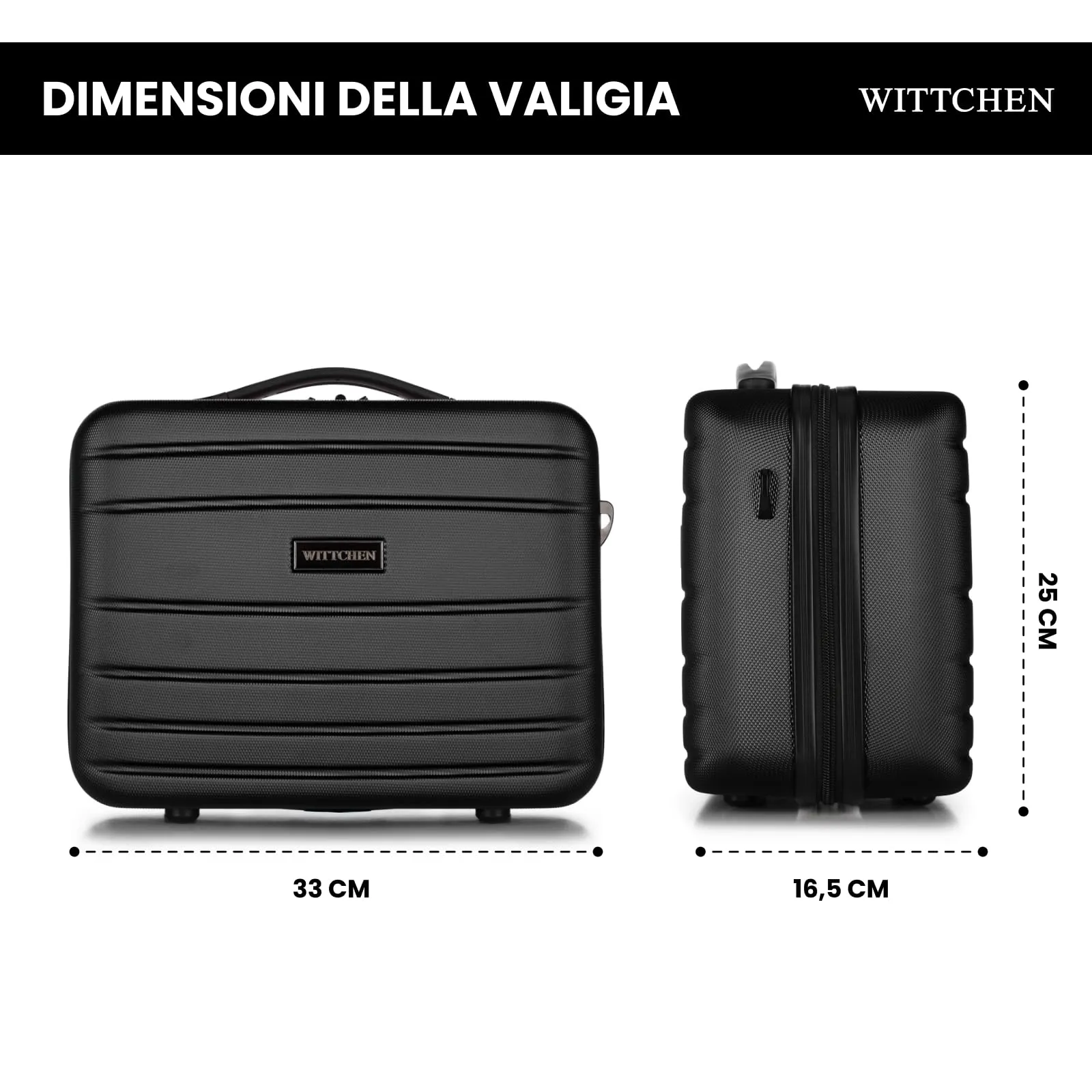 WITTCHEN Necessaire da viaggio Custodia per cosmetici Valigia da viaggio Bagaglio a mano Valigia cabina Valigia in ABS Borsa da toilette Rigido Globe Line Nero Ryanair/ITA Airways - immagine 2