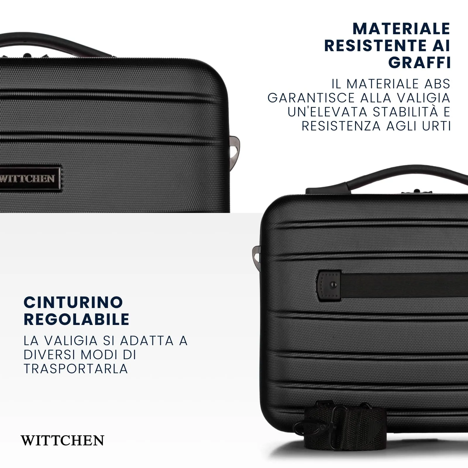 WITTCHEN Necessaire da viaggio Custodia per cosmetici Valigia da viaggio Bagaglio a mano Valigia cabina Valigia in ABS Borsa da toilette Rigido Globe Line Nero Ryanair/ITA Airways - immagine 3