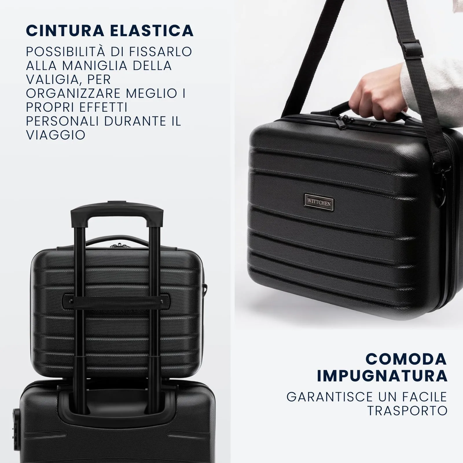 WITTCHEN Necessaire da viaggio Custodia per cosmetici Valigia da viaggio Bagaglio a mano Valigia cabina Valigia in ABS Borsa da toilette Rigido Globe Line Nero Ryanair/ITA Airways - immagine 4