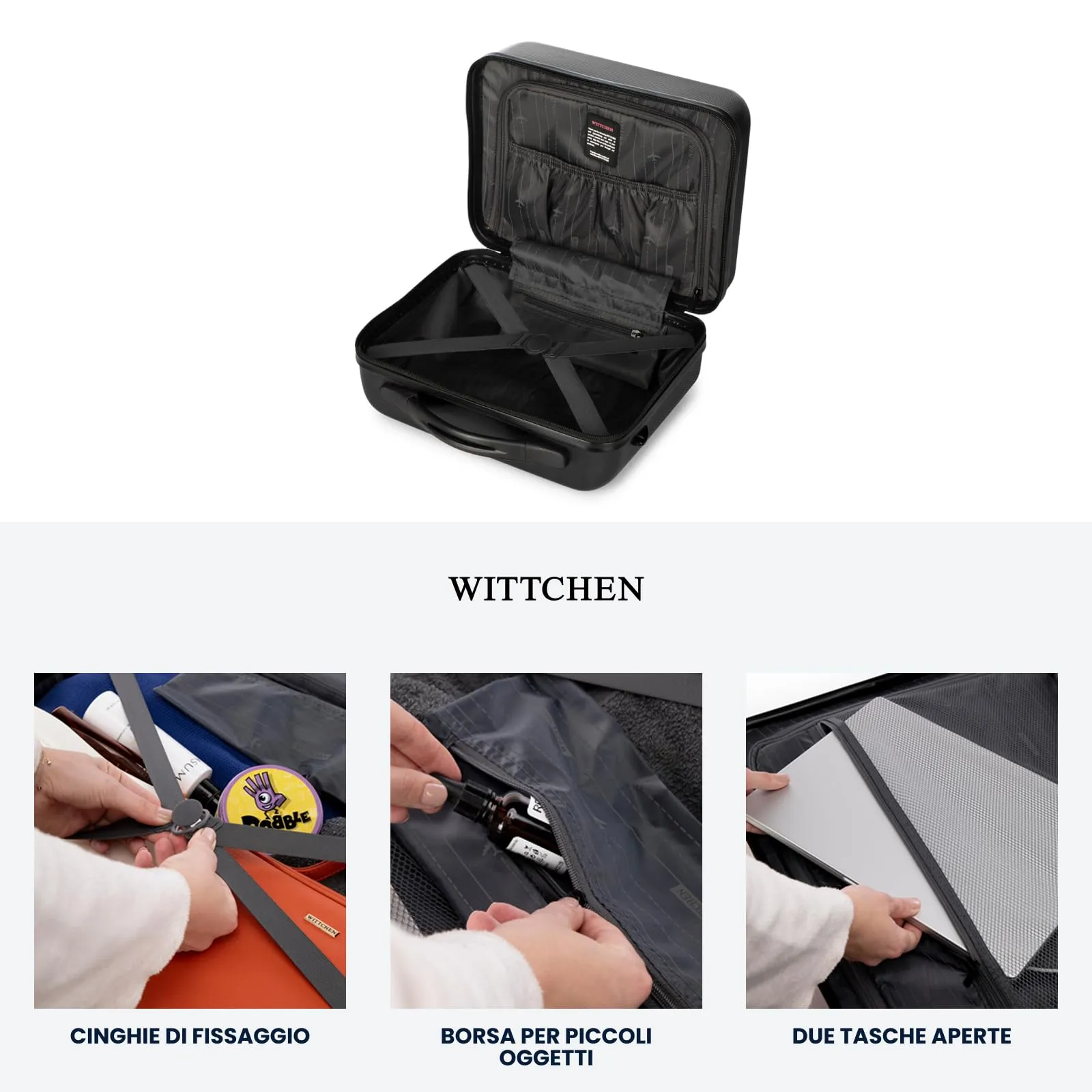 WITTCHEN Necessaire da viaggio Custodia per cosmetici Valigia da viaggio Bagaglio a mano Valigia cabina Valigia in ABS Borsa da toilette Rigido Globe Line Nero Ryanair/ITA Airways - immagine 5