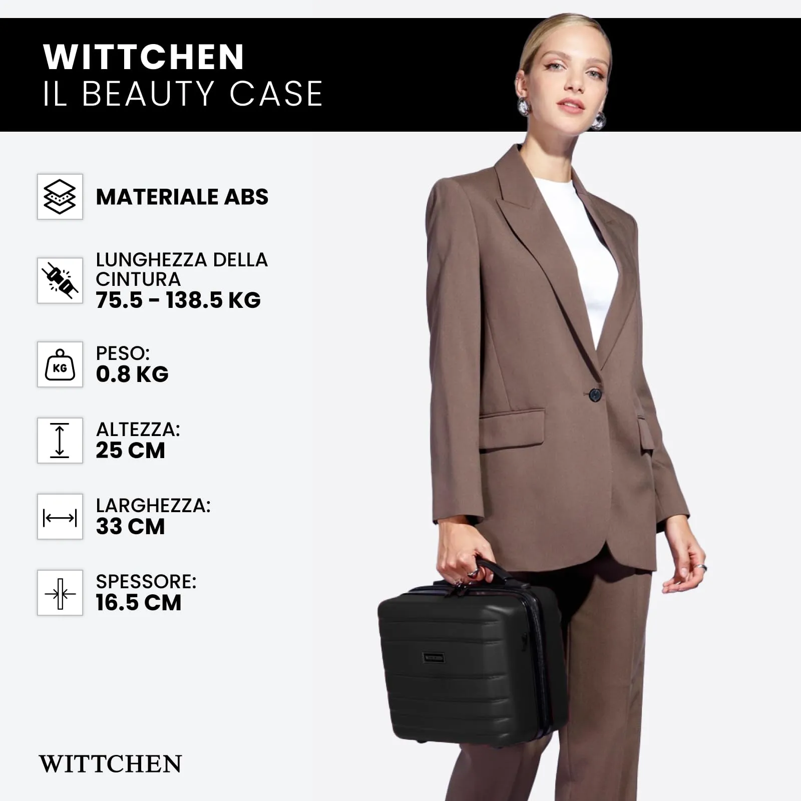 WITTCHEN Necessaire da viaggio Custodia per cosmetici Valigia da viaggio Bagaglio a mano Valigia cabina Valigia in ABS Borsa da toilette Rigido Globe Line Nero Ryanair/ITA Airways - immagine 7