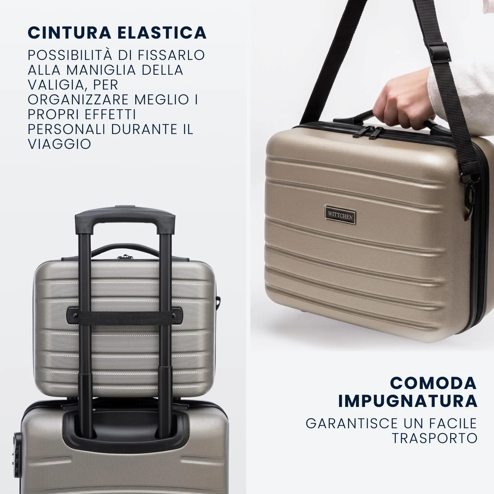 WITTCHEN Necessaire da viaggio Custodia per cosmetici Valigia da viaggio Bagaglio a mano Valigia cabina Valigia in ABS Borsa da toilette Rigido Globe Line Chaampagne Ryanair/ITA Airways - immagine 5