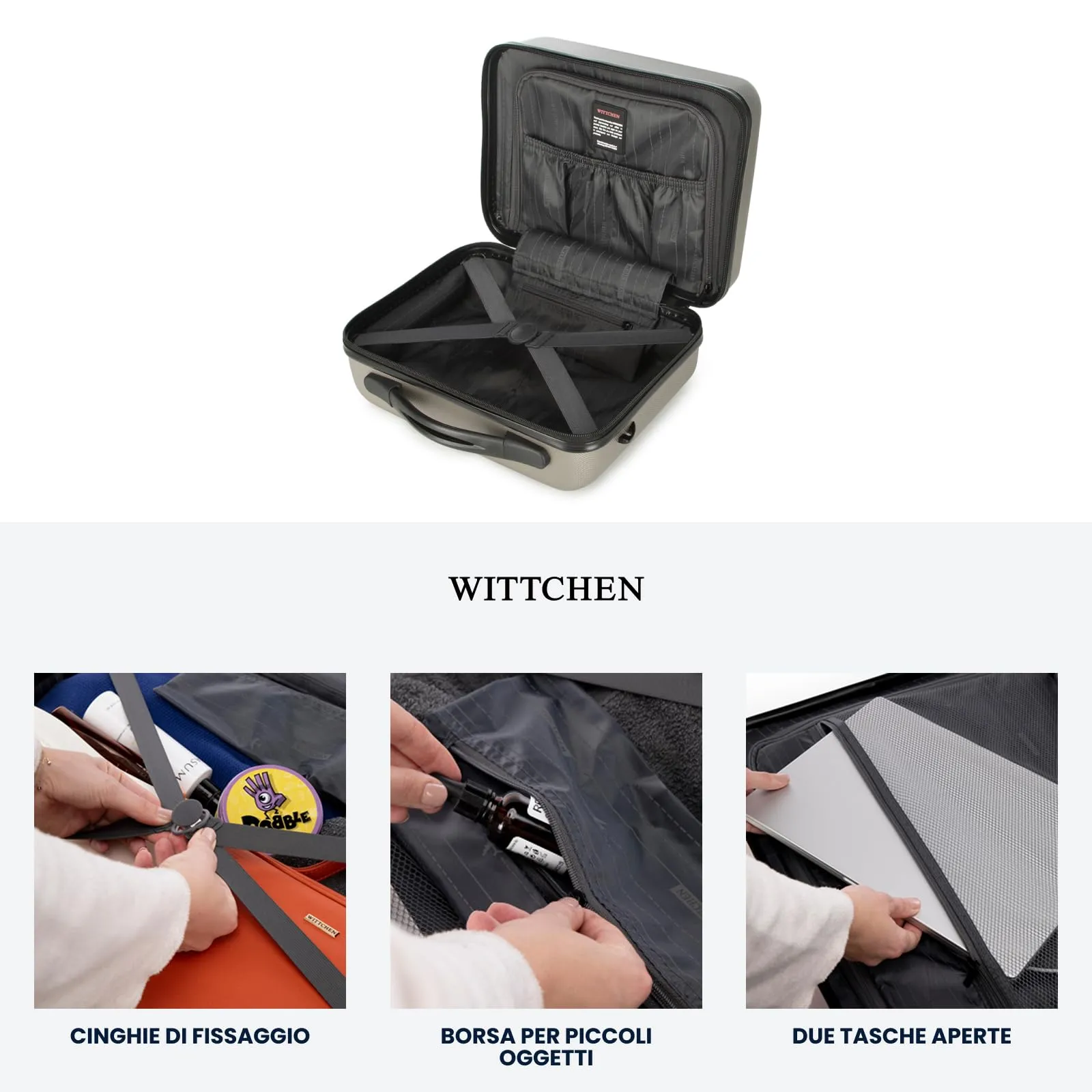 WITTCHEN Necessaire da viaggio Custodia per cosmetici Valigia da viaggio Bagaglio a mano Valigia cabina Valigia in ABS Borsa da toilette Rigido Globe Line Chaampagne Ryanair/ITA Airways - immagine 6