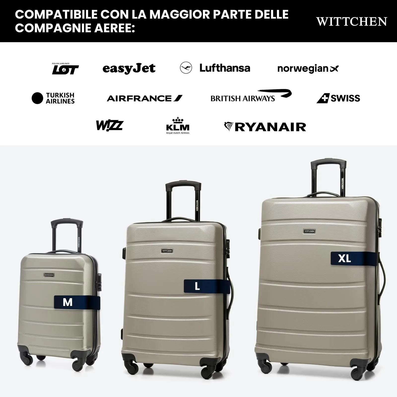 WITTCHEN Necessaire da viaggio Custodia per cosmetici Valigia da viaggio Bagaglio a mano Valigia cabina Valigia in ABS Borsa da toilette Rigido Globe Line Chaampagne Ryanair/ITA Airways - immagine 7
