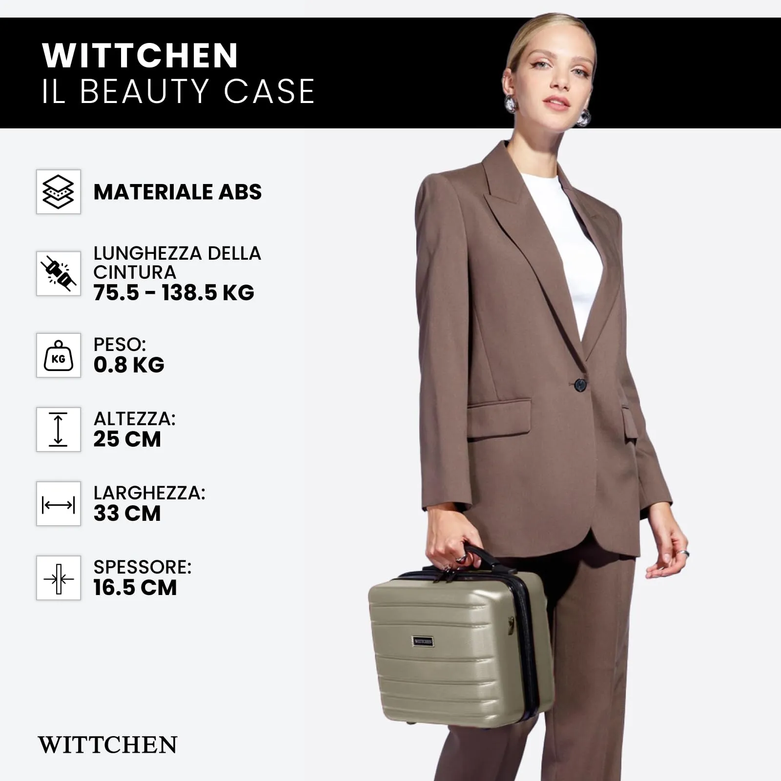 WITTCHEN Necessaire da viaggio Custodia per cosmetici Valigia da viaggio Bagaglio a mano Valigia cabina Valigia in ABS Borsa da toilette Rigido Globe Line Chaampagne Ryanair/ITA Airways - immagine 8