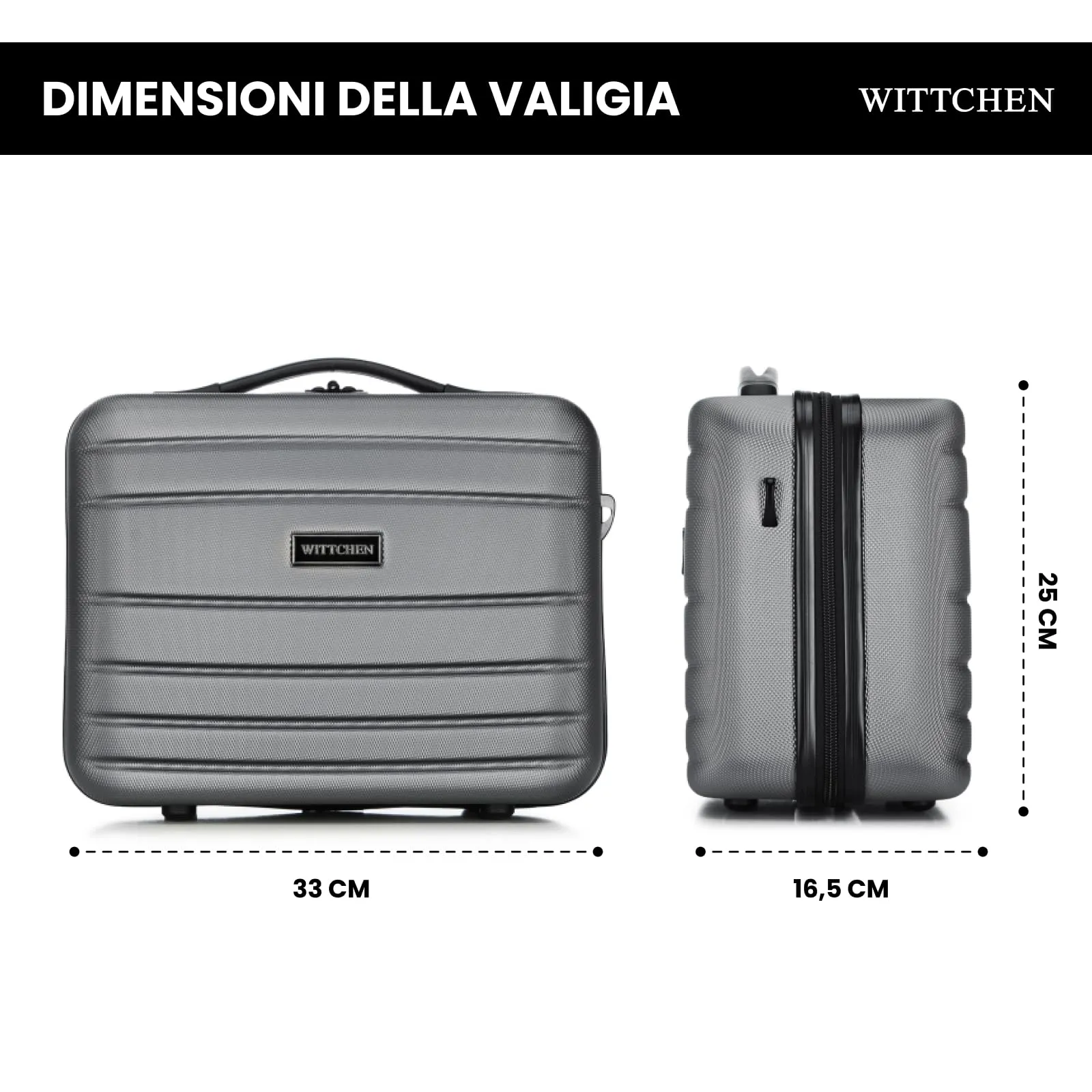 WITTCHEN Necessaire da viaggio Custodia per cosmetici Valigia da viaggio Bagaglio a mano Valigia cabina Valigia in ABS Borsa da toilette Rigido Globe Line Grigio Ryanair/ITA Airways - immagine 2